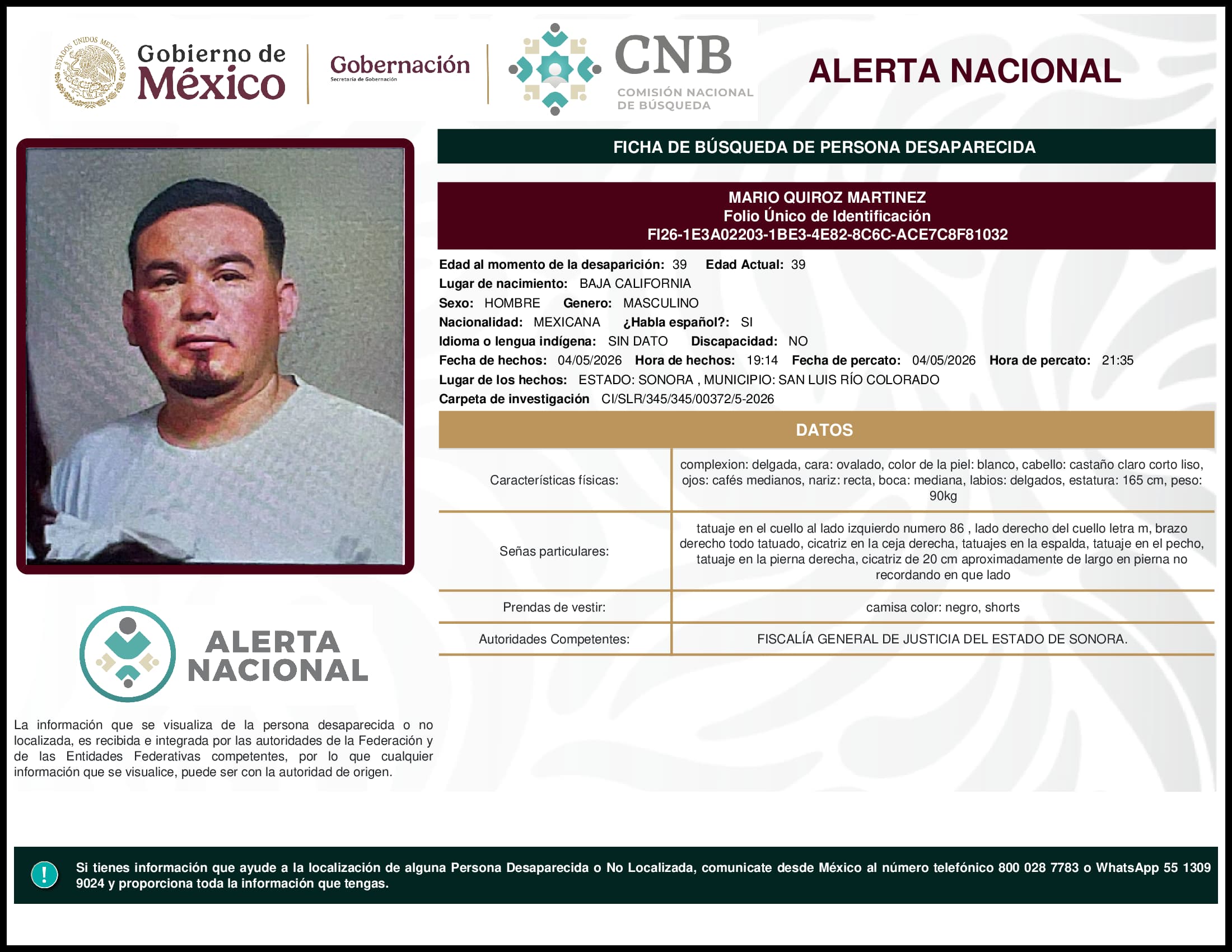 Persona desaparecida Mario Quiroz Martinez