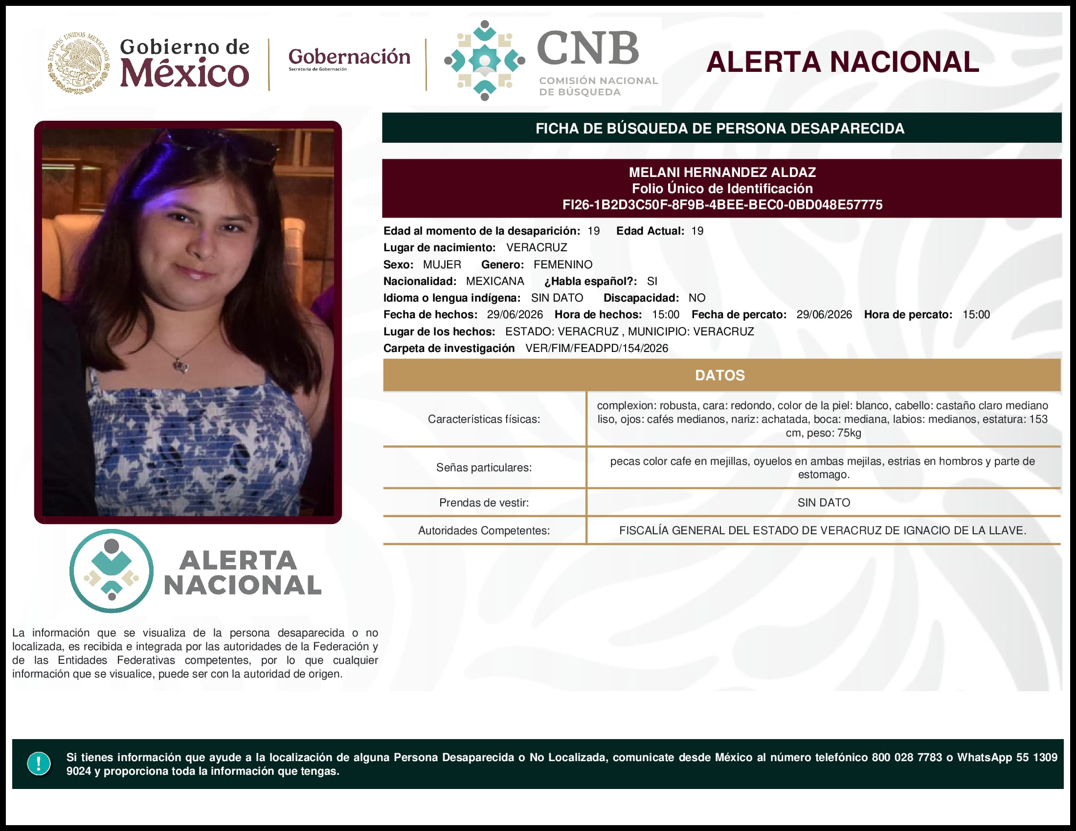 Persona desaparecida Melani Hernandez Aldaz