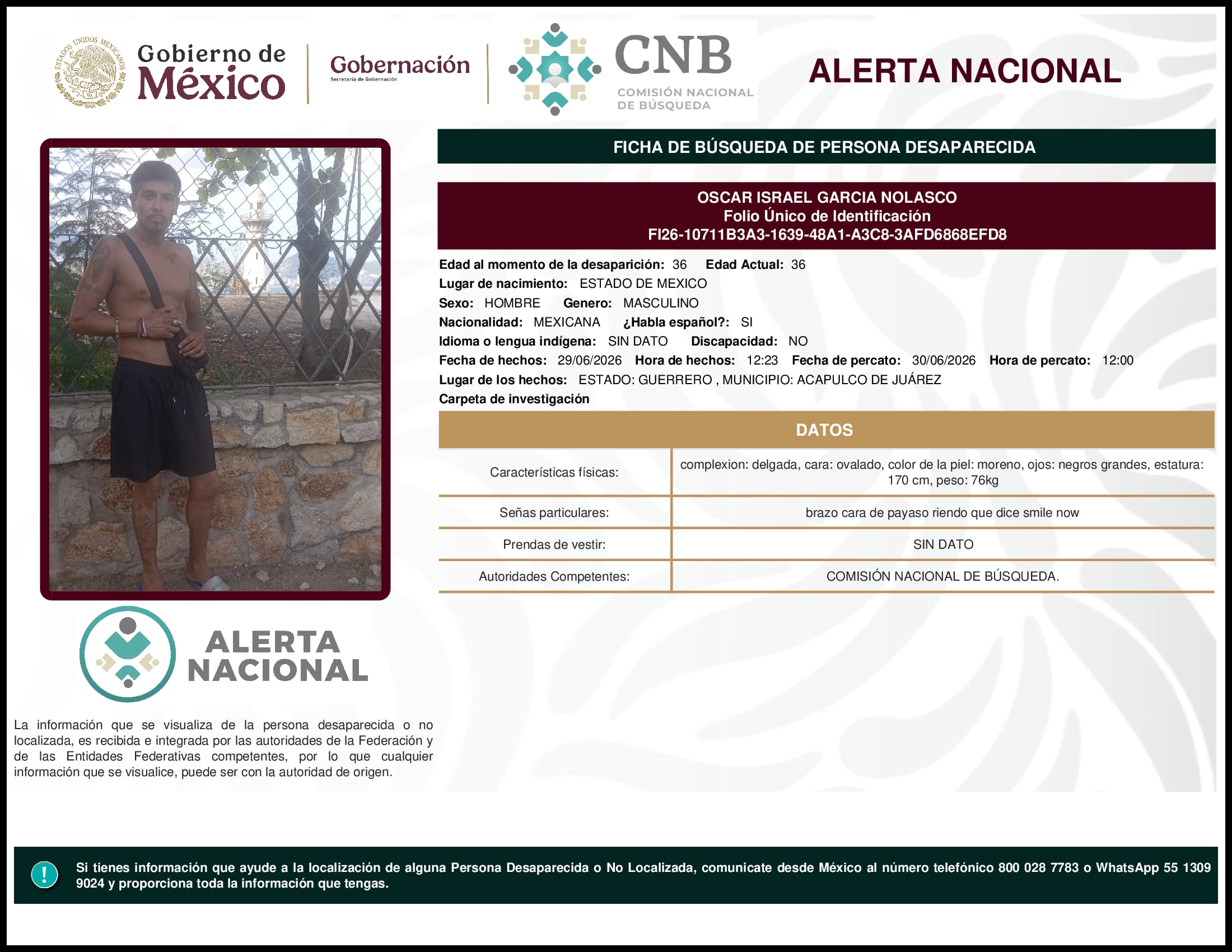 Persona desaparecida Oscar Israel Garcia Nolasco