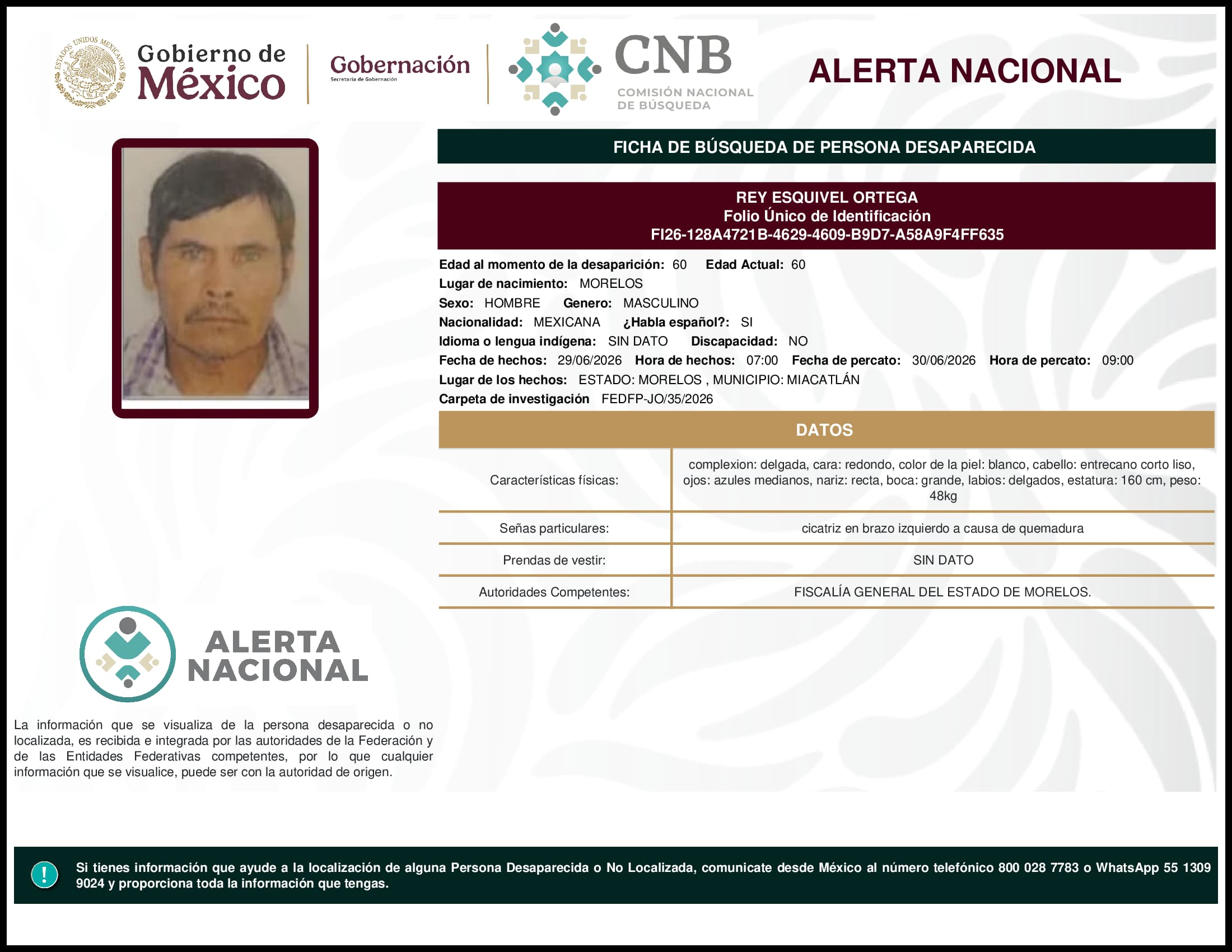 Persona desaparecida Rey Esquivel Ortega