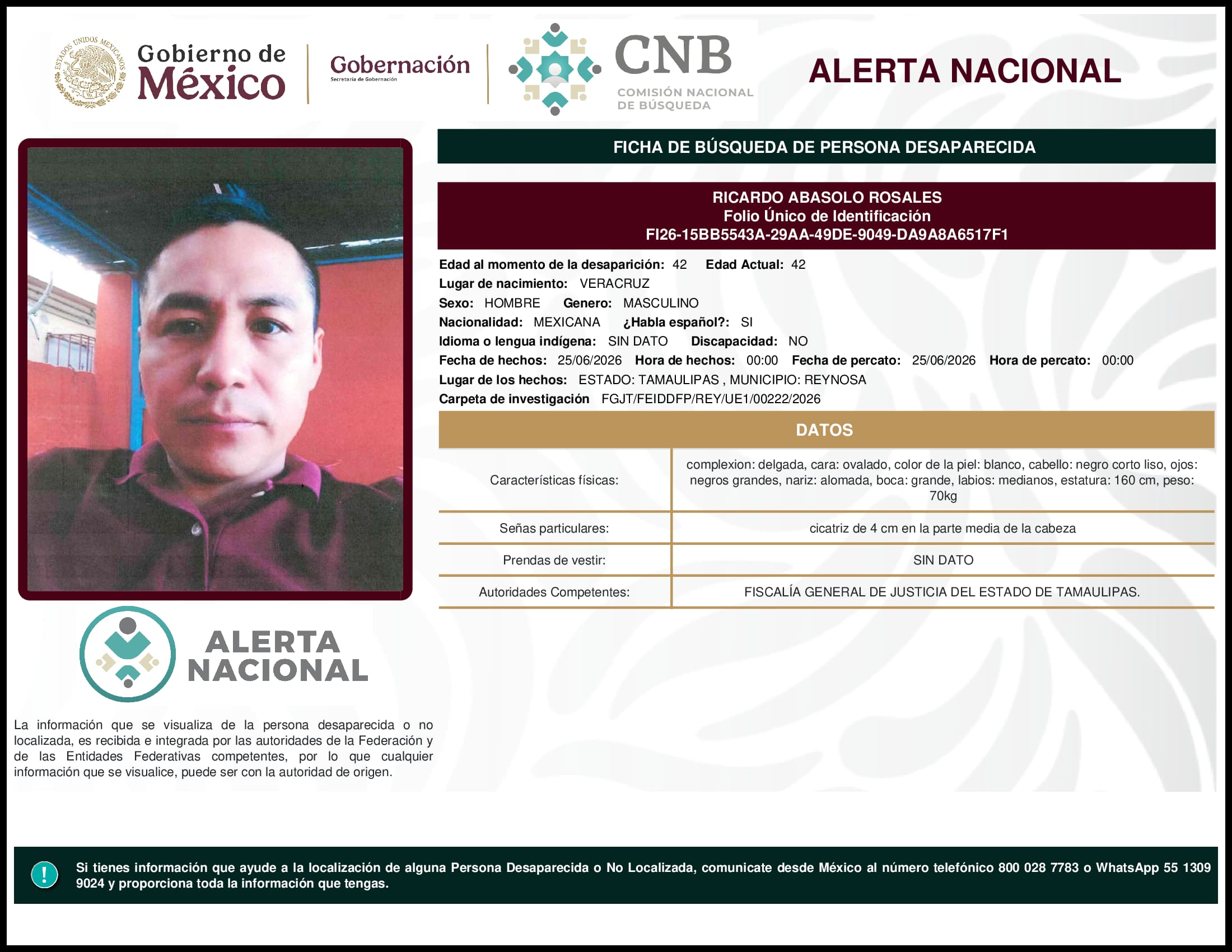 Persona desaparecida Ricardo Abasolo Rosales