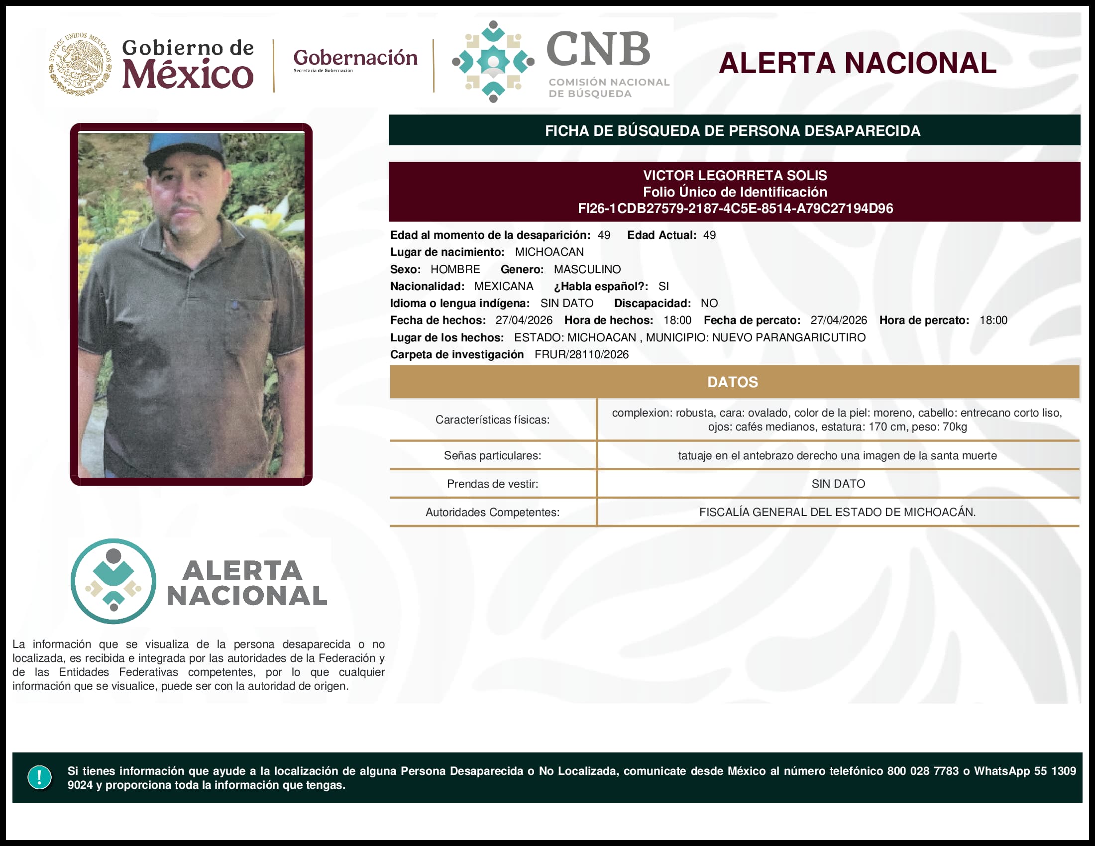 Persona desaparecida Victor Legorreta Solis