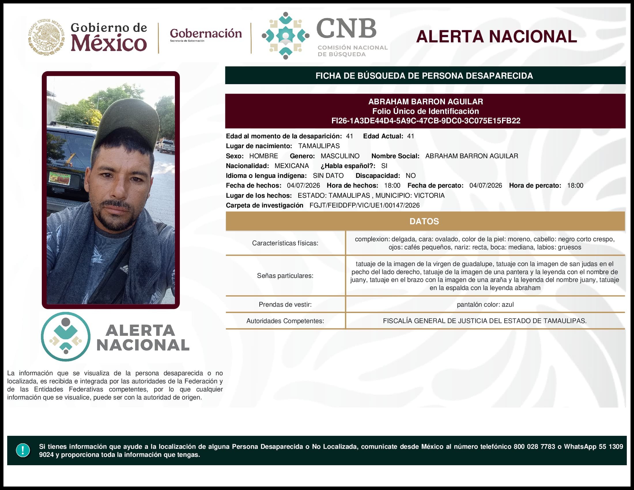 Persona desaparecida Abraham Barron Aguilar