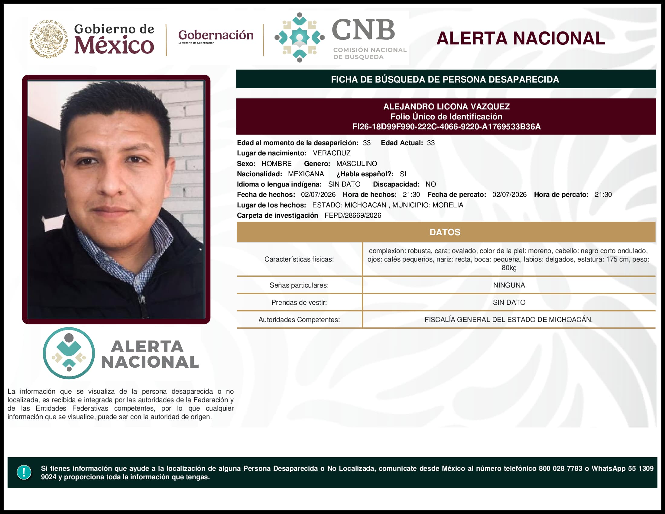 Persona desaparecida Alejandro Licona Vazquez