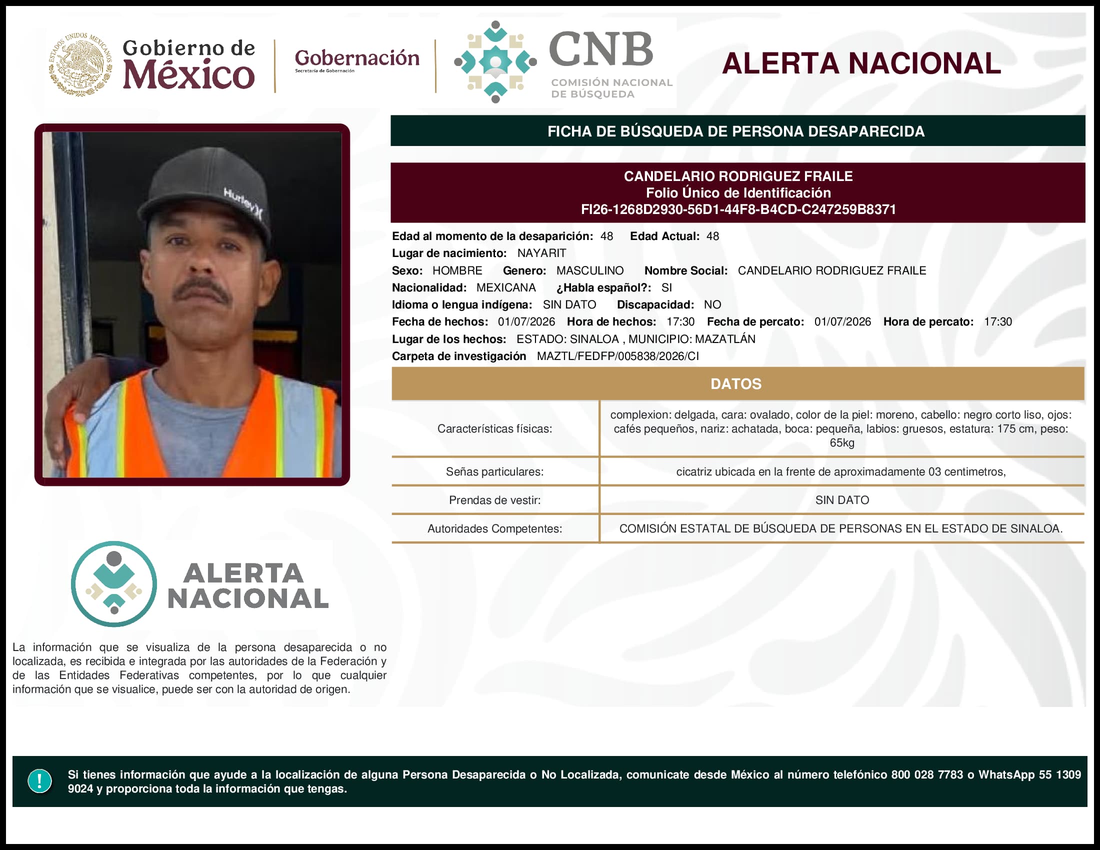 Persona desaparecida Candelario Rodriguez Fraile