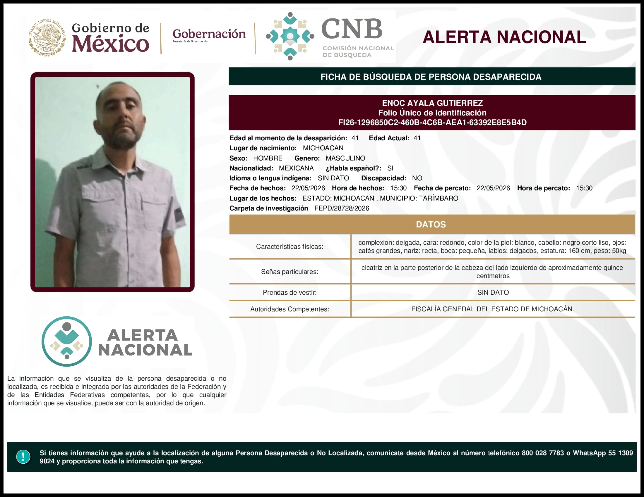Persona desaparecida Enoc Ayala Gutierrez