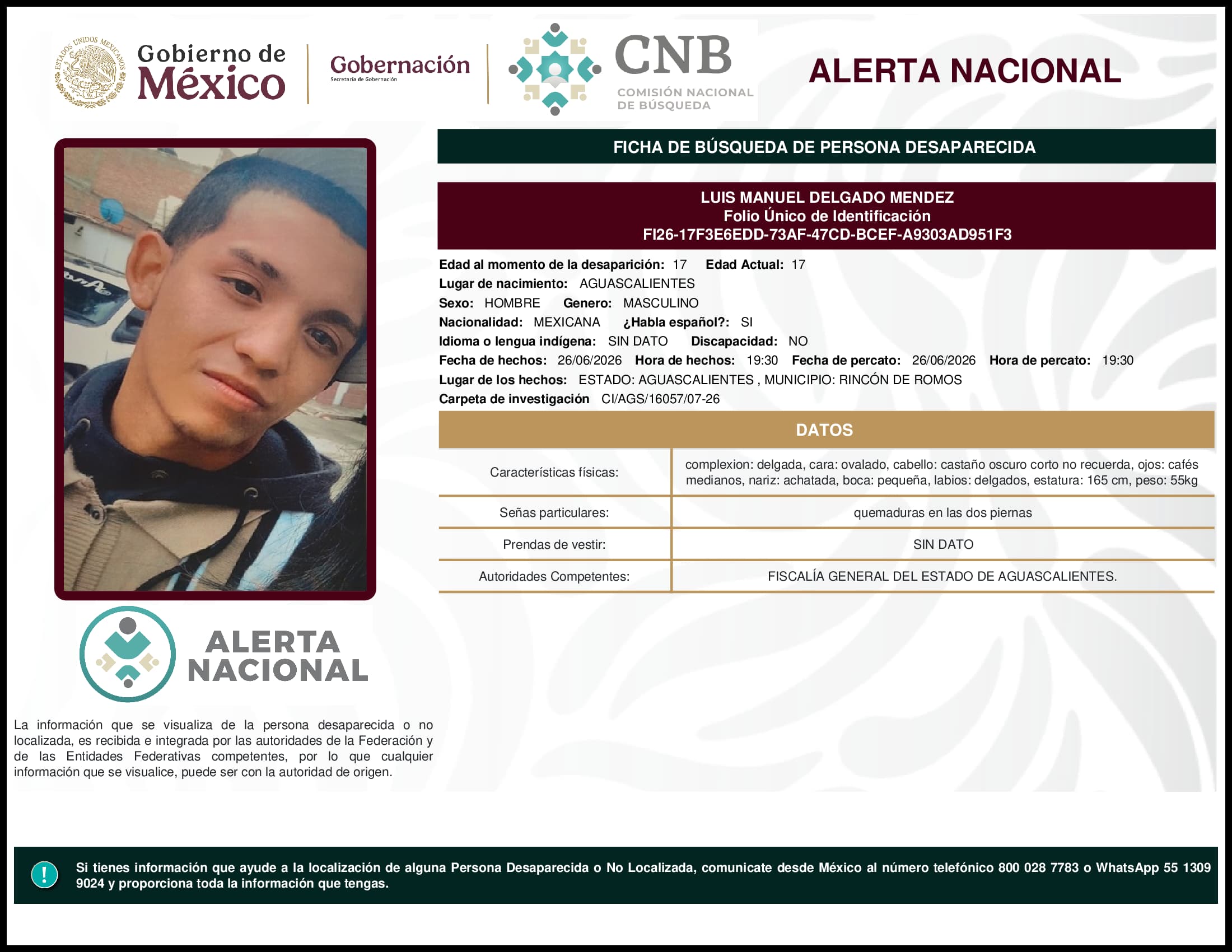 Persona desaparecida Luis Manuel Delgado Mendez