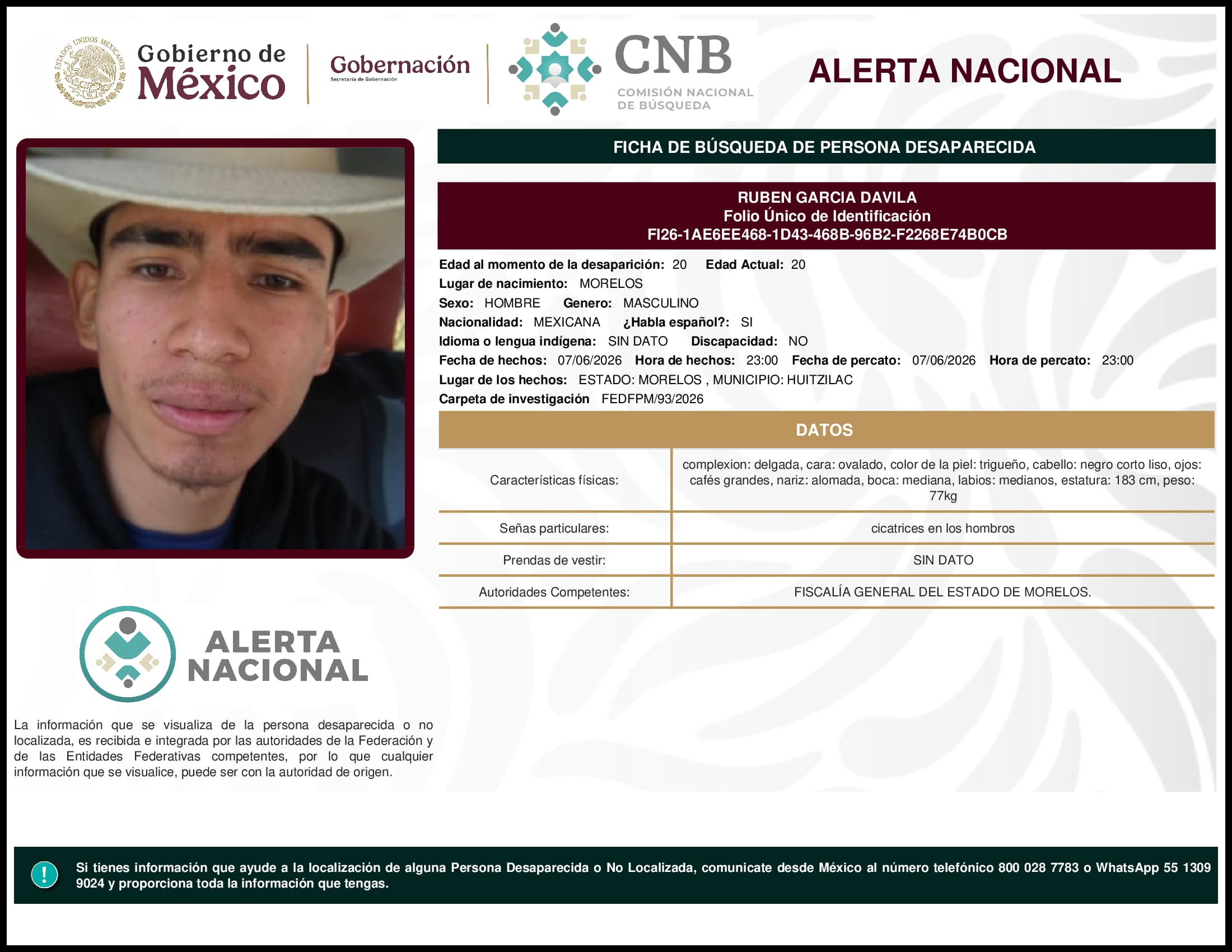 Persona desaparecida Ruben Garcia Davila