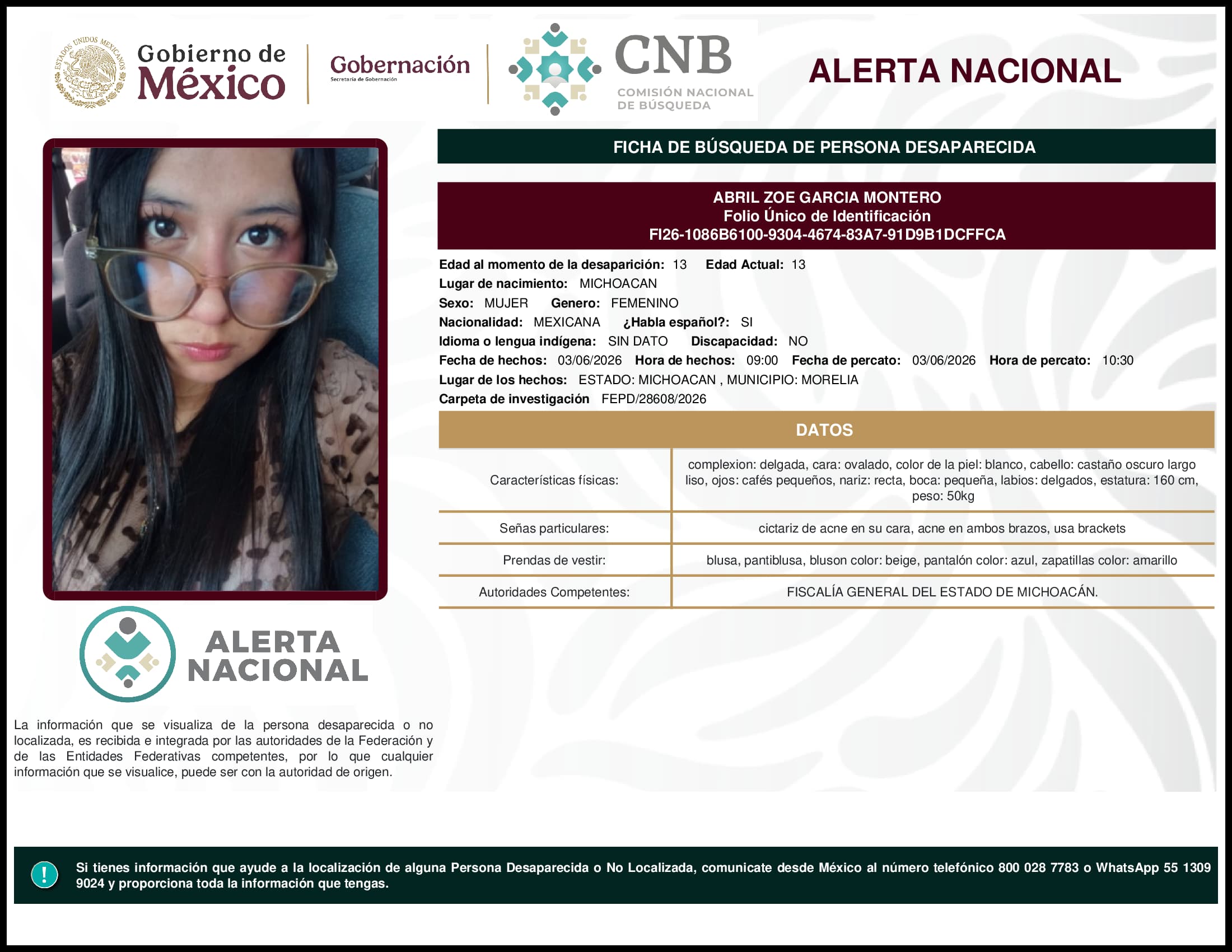 Persona desaparecida Abril Zoe Garcia Montero
