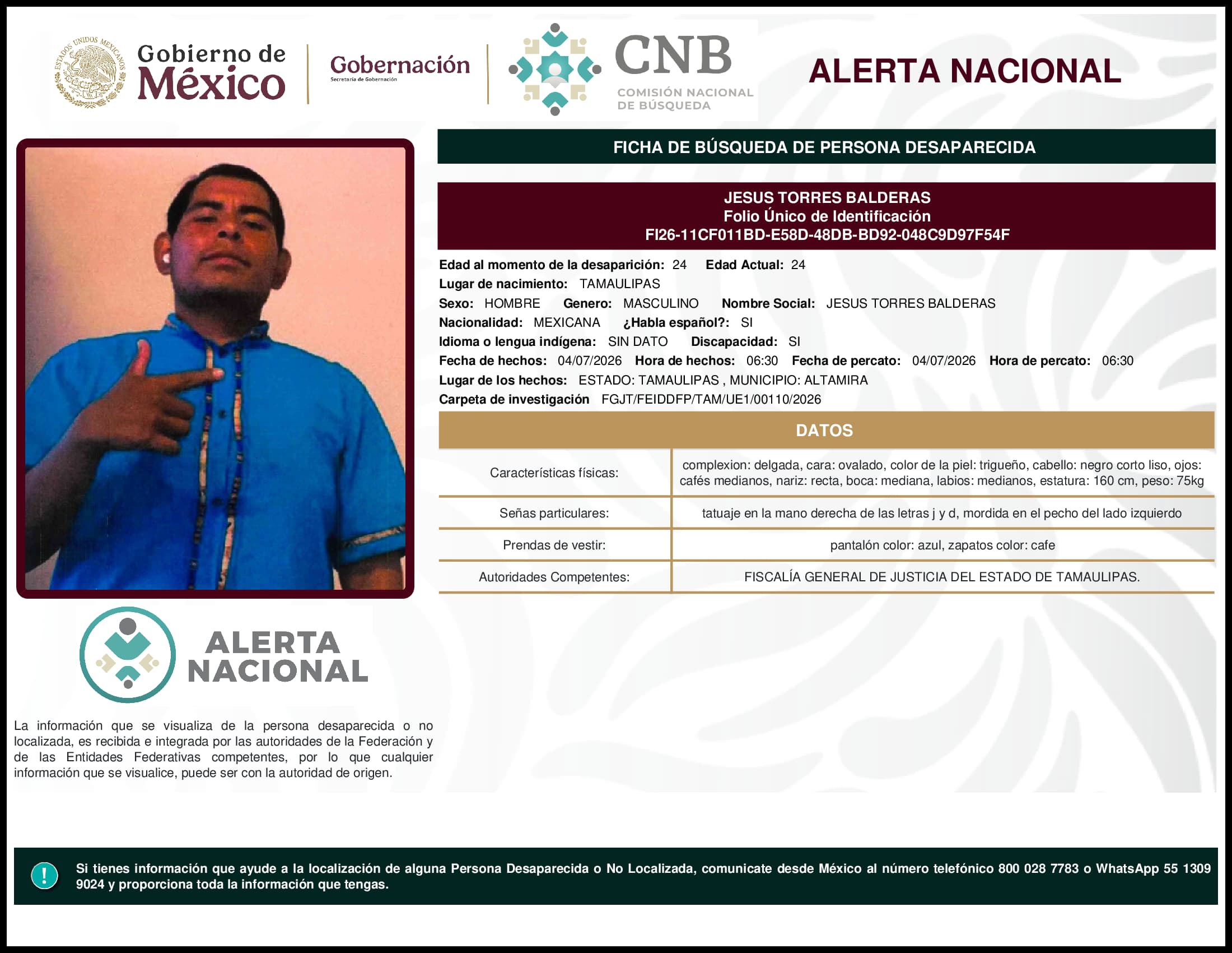 Persona desaparecida Jesus Torres Balderas