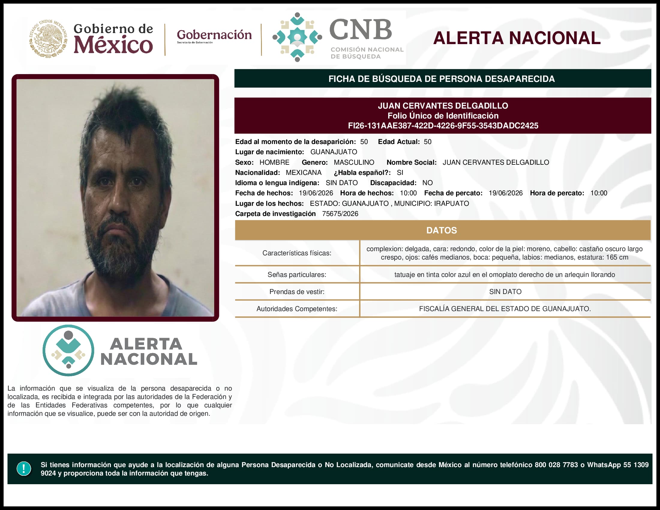 Persona desaparecida Juan Cervantes Delgadillo