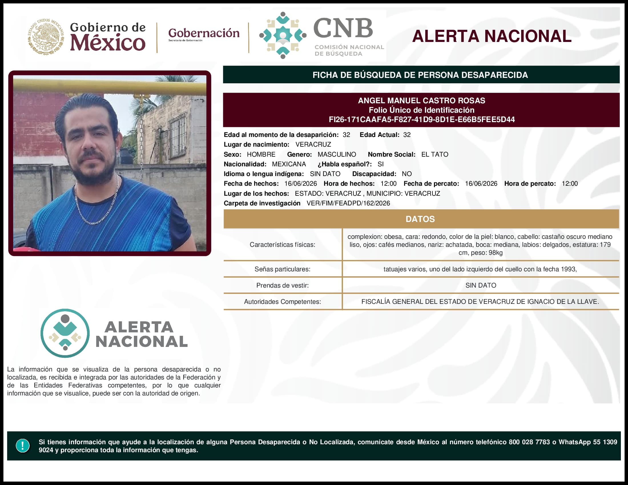 Persona desaparecida Angel Manuel Castro Rosas