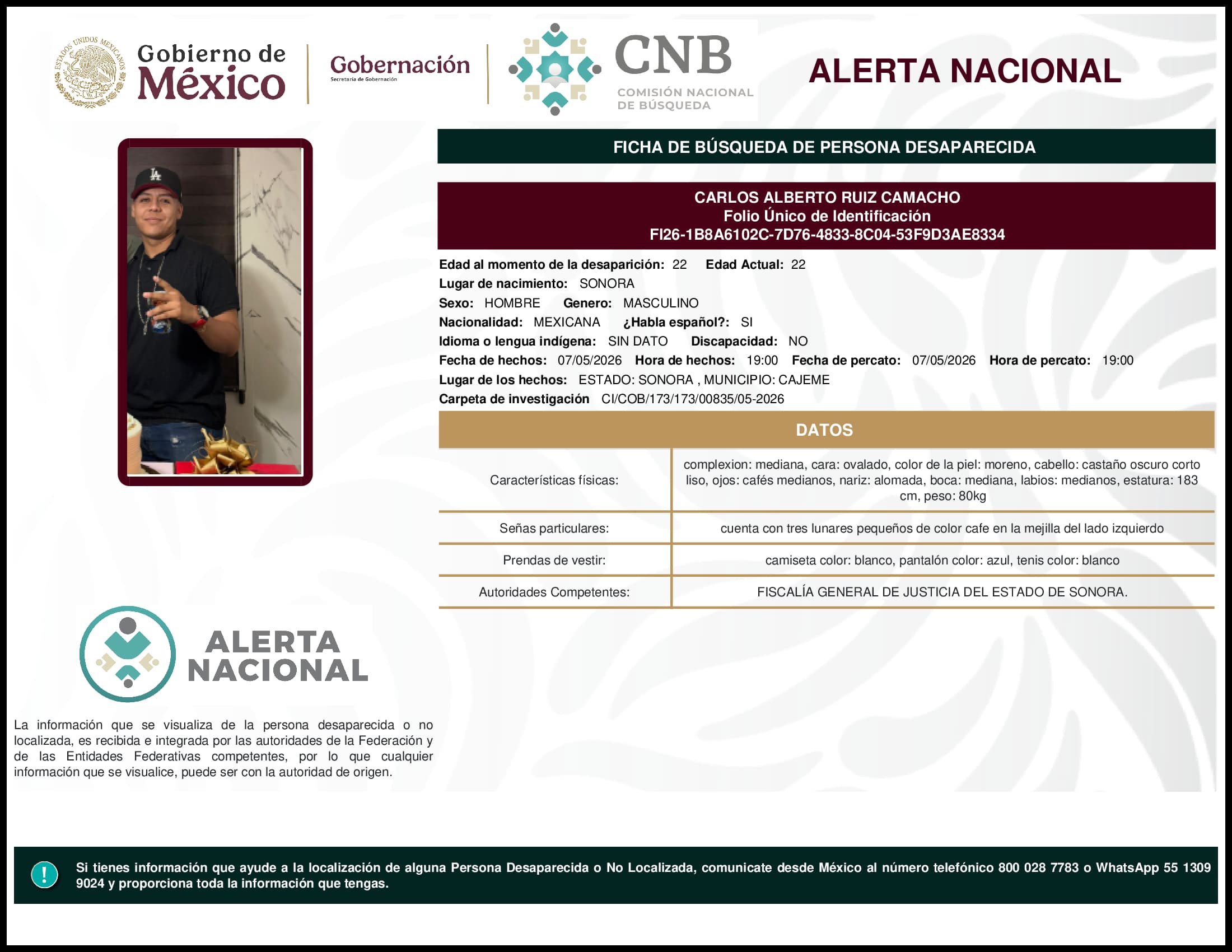 Persona desaparecida Carlos Alberto Ruiz Camacho
