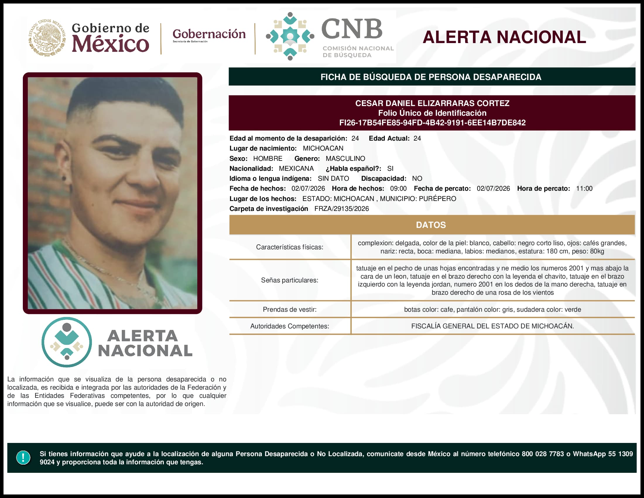 Persona desaparecida Cesar Daniel Elizarraras Cortez