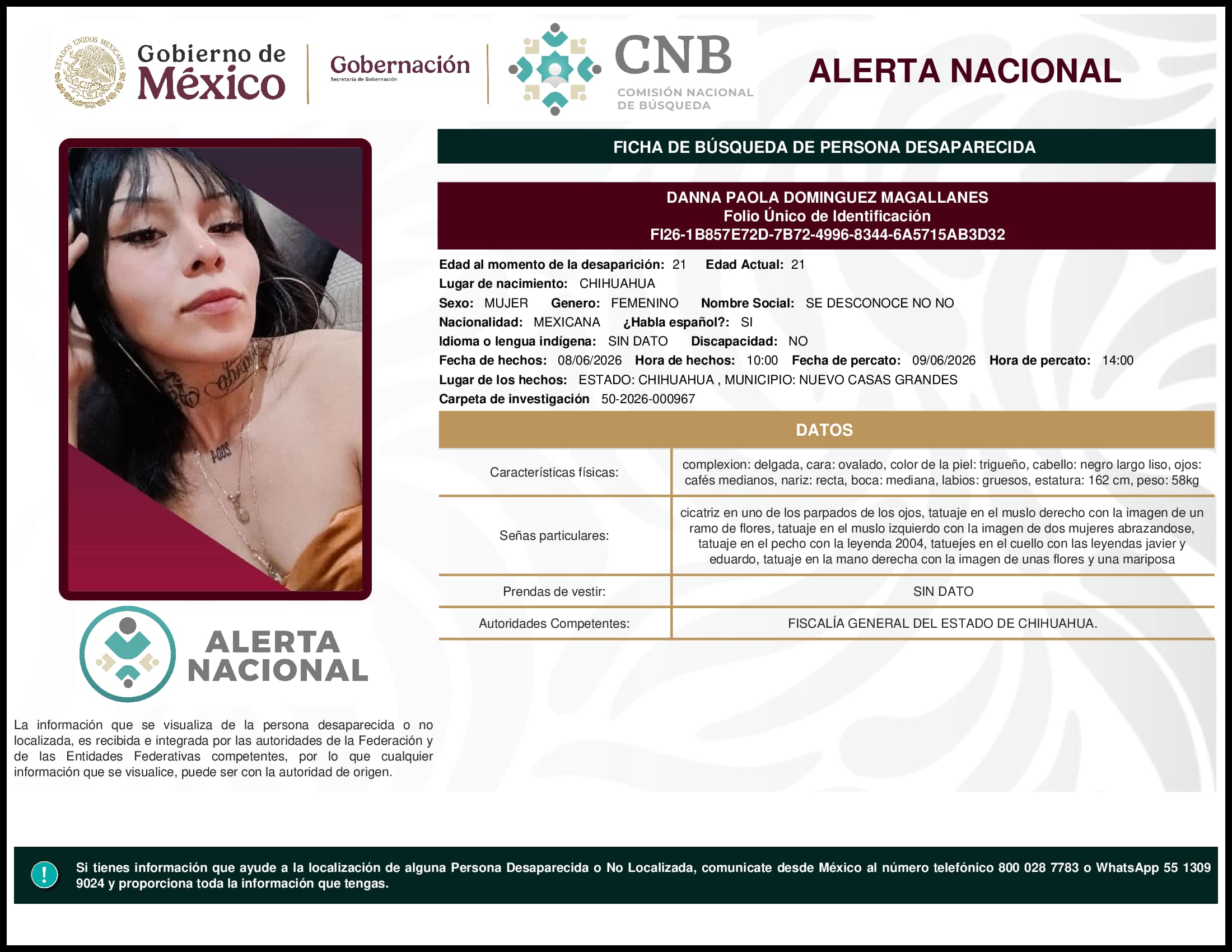Persona desaparecida Danna Paola Dominguez Magallanes
