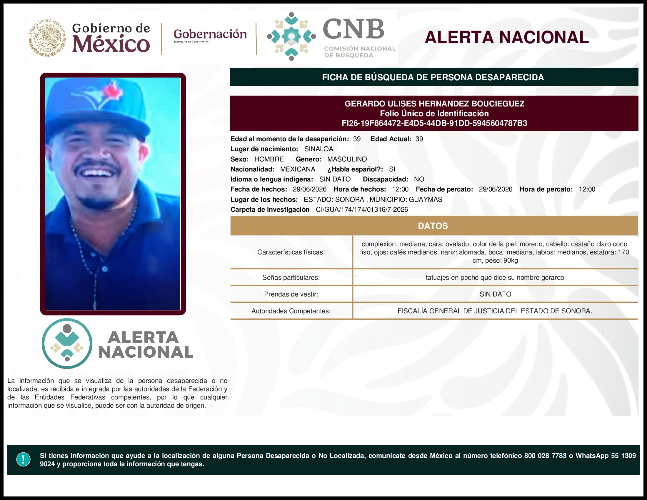 Persona desaparecida Gerardo Ulises Hernandez Boucieguez
