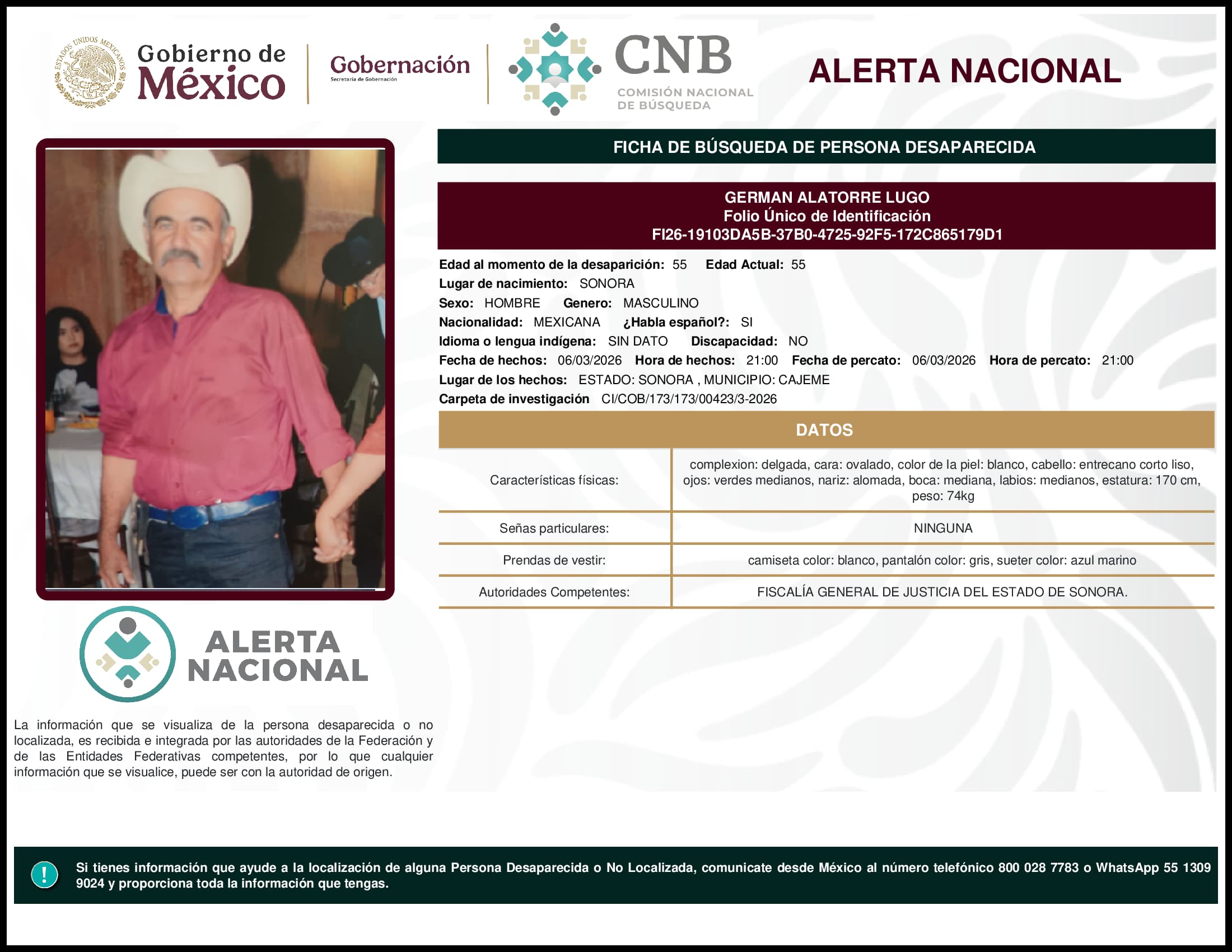 Persona desaparecida German Alatorre Lugo
