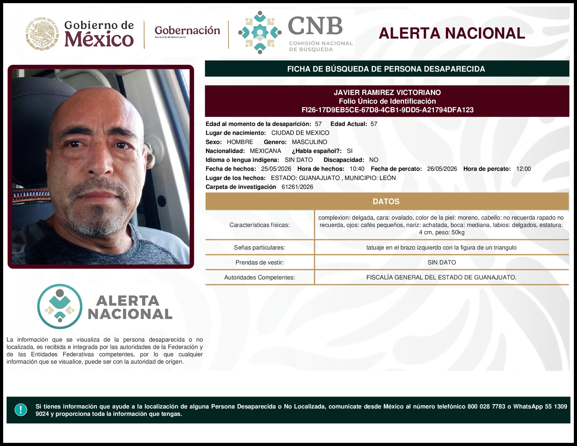 Persona desaparecida Javier Ramirez Victoriano