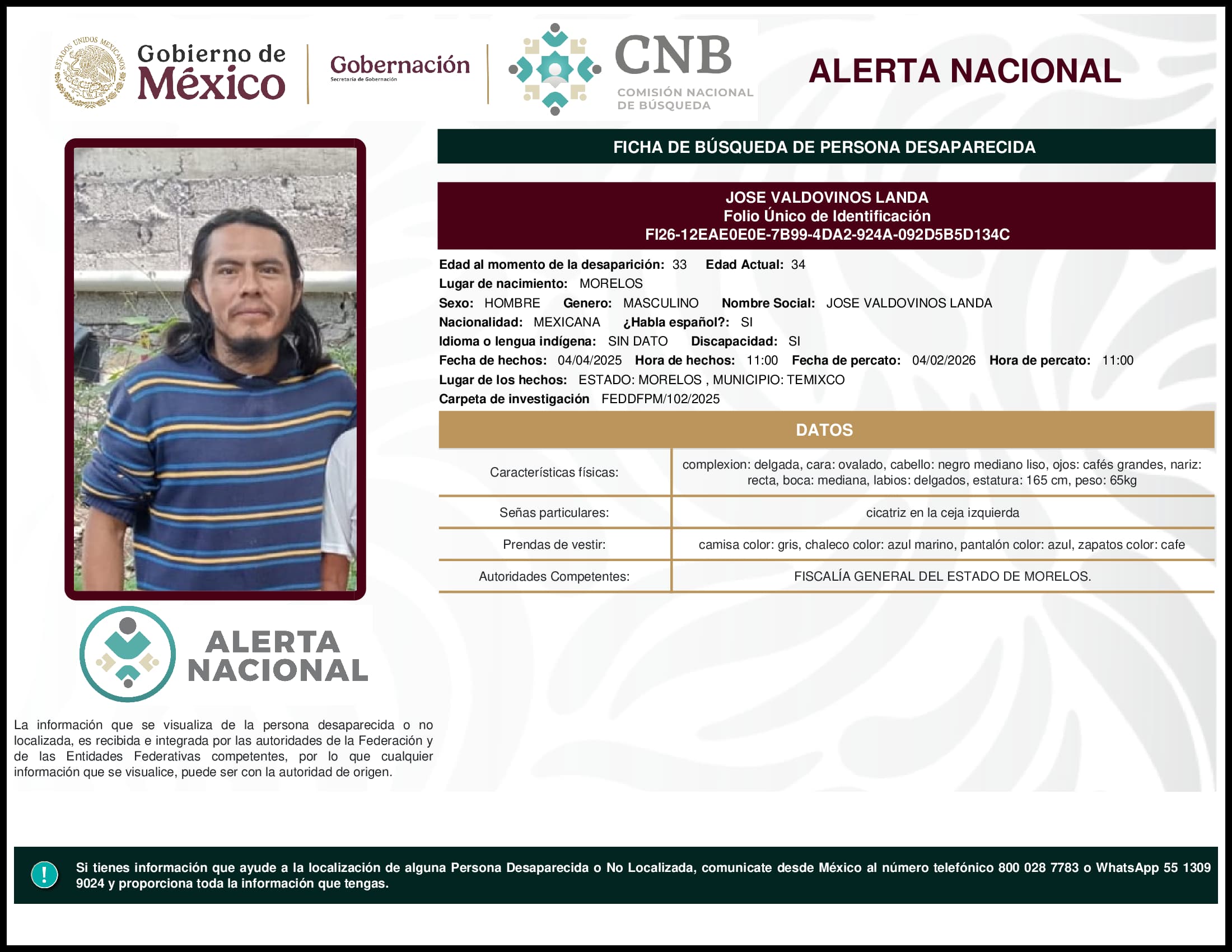 Persona desaparecida Jose Valdovinos Landa