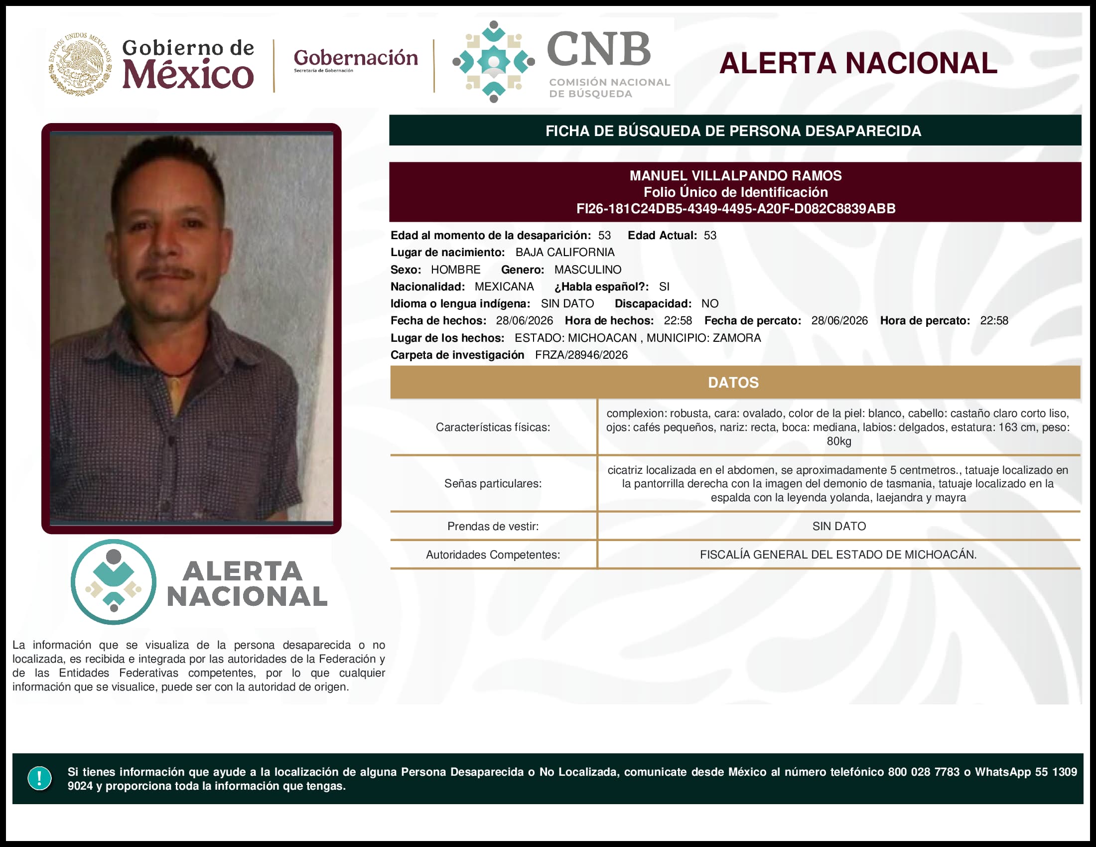 Persona desaparecida Manuel Villalpando Ramos