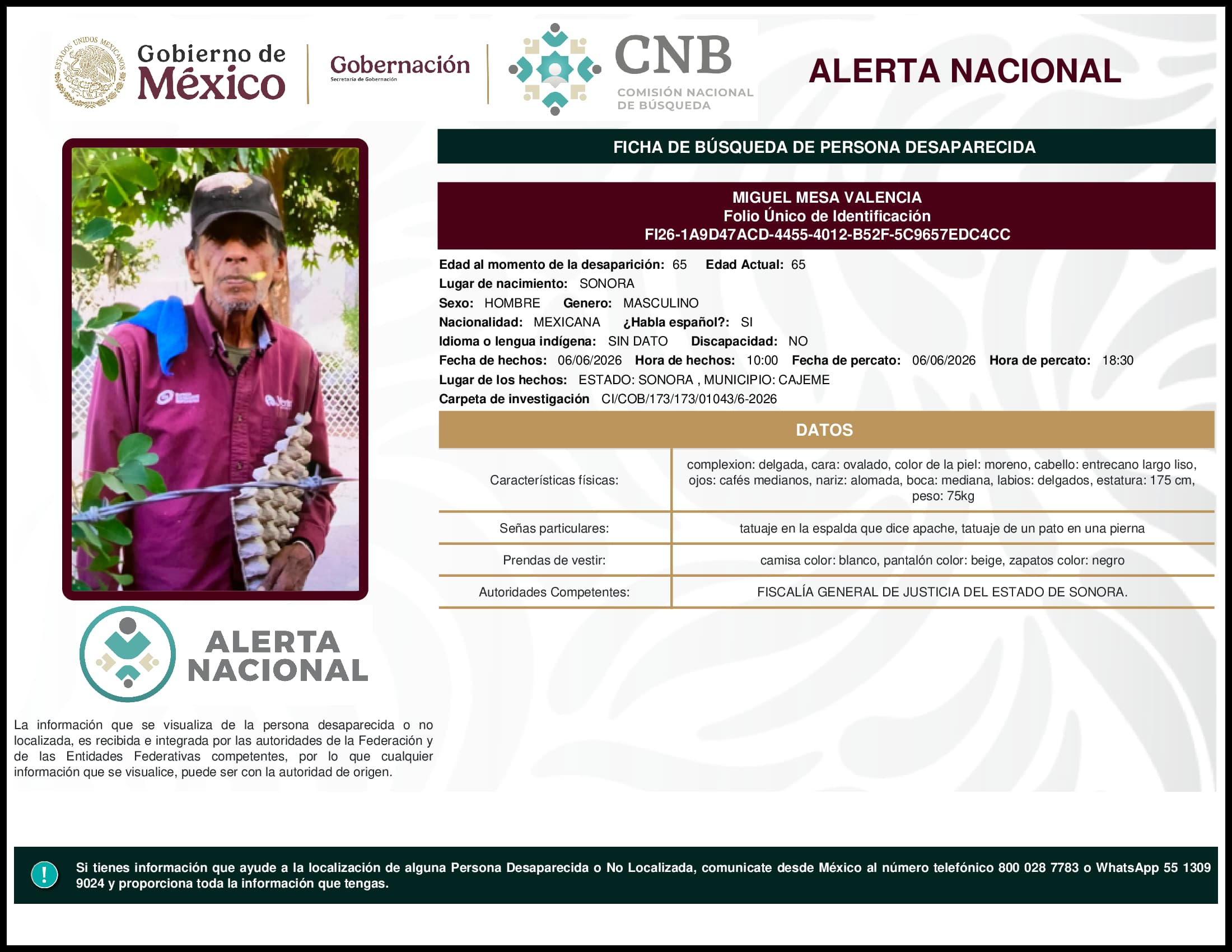 Persona desaparecida Miguel Mesa Valencia