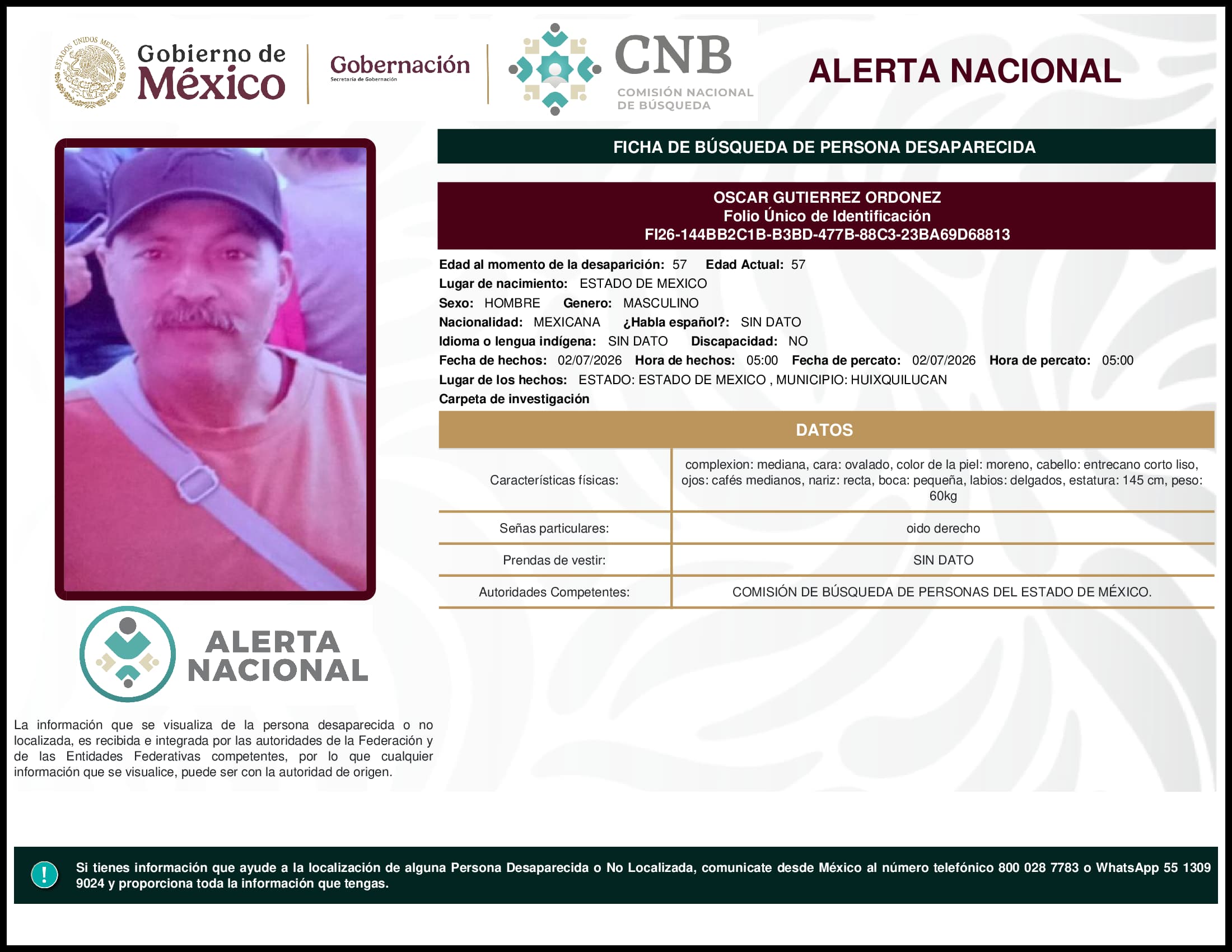 Persona desaparecida Oscar Gutierrez Ordonez