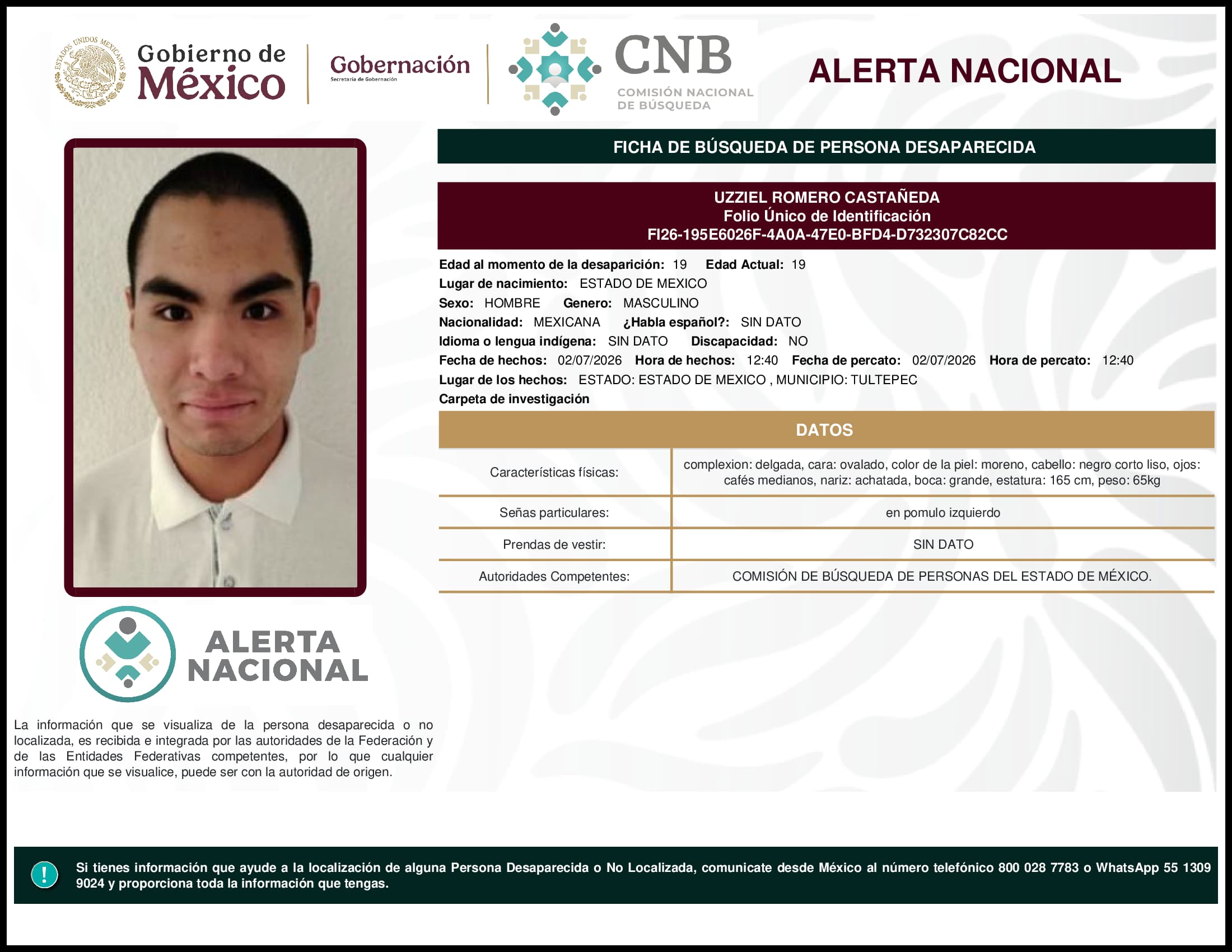 Persona desaparecida Uzziel Romero Castaneda