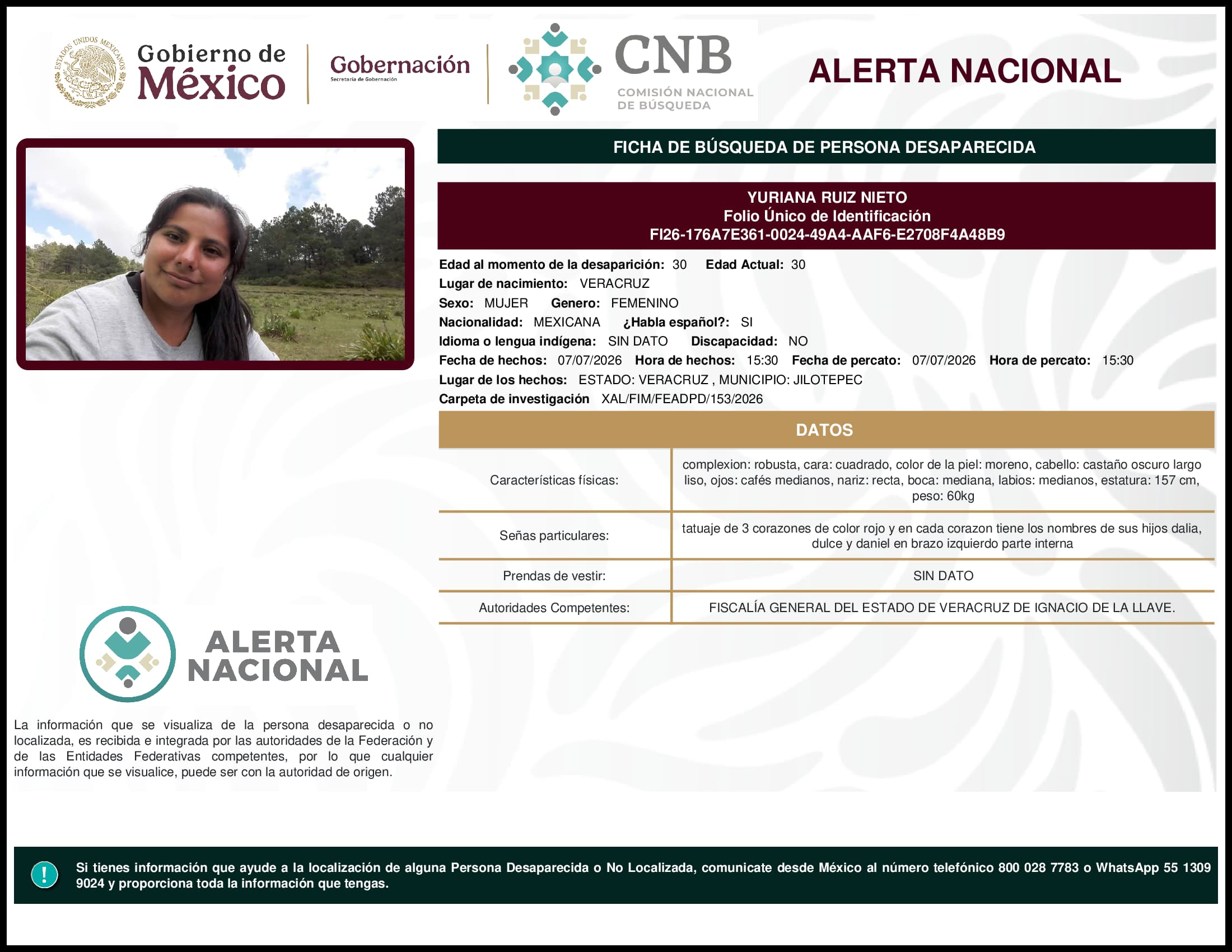 Persona desaparecida Yuriana Ruiz Nieto