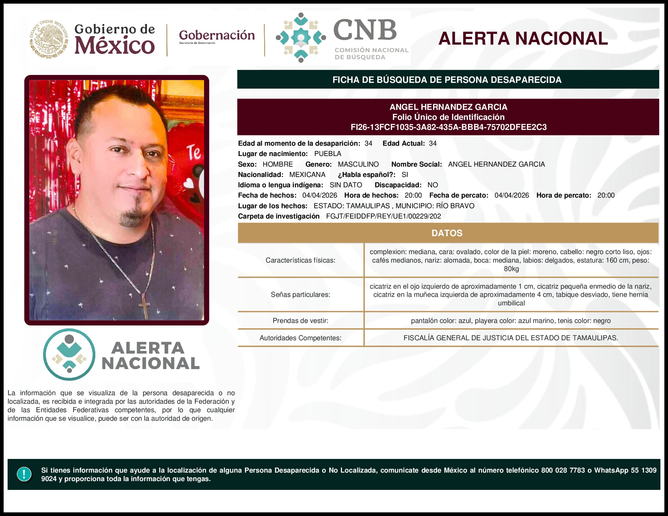Persona desaparecida Angel Hernandez Garcia
