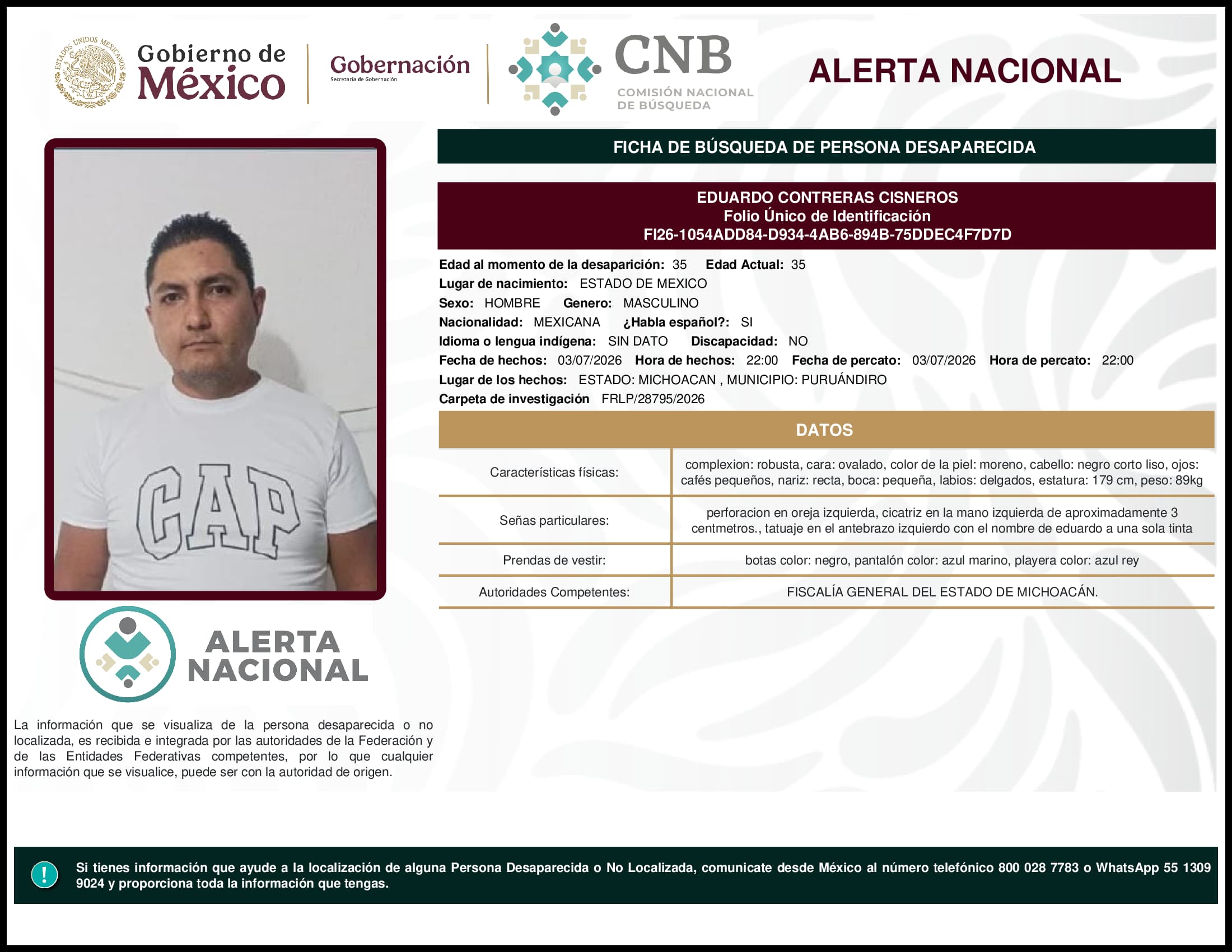 Persona desaparecida Eduardo Contreras Cisneros
