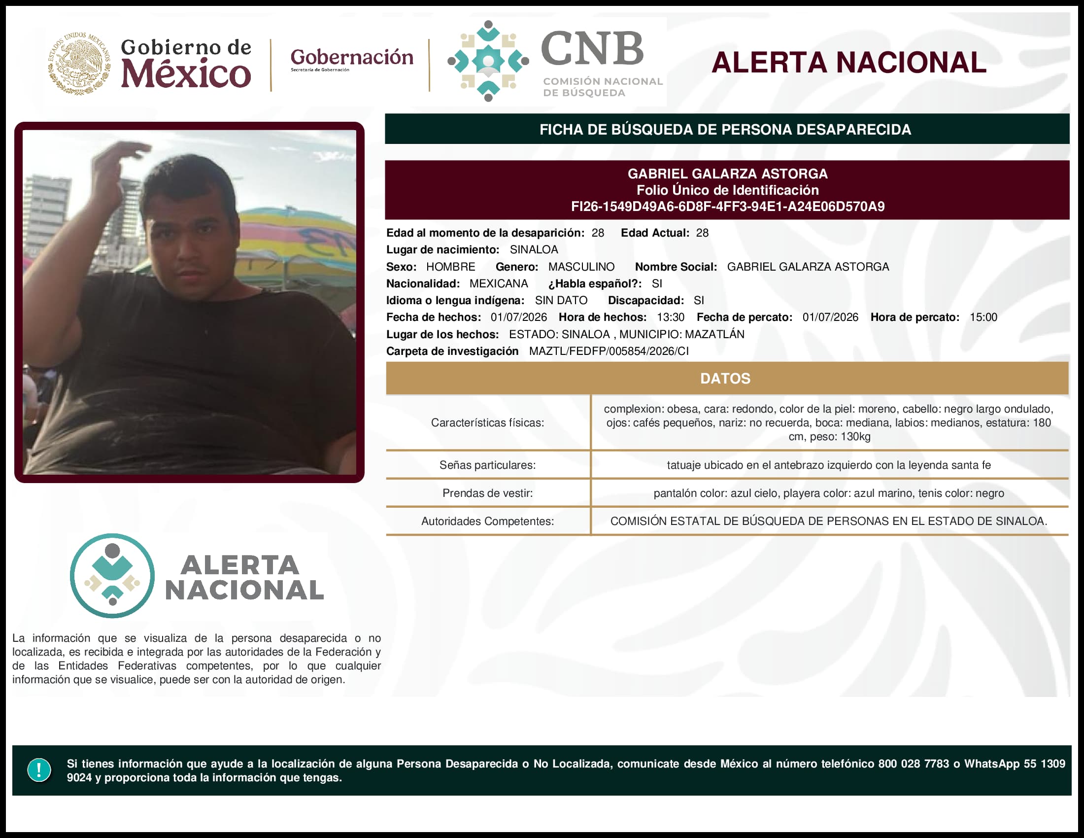 Persona desaparecida Gabriel Galarza Astorga
