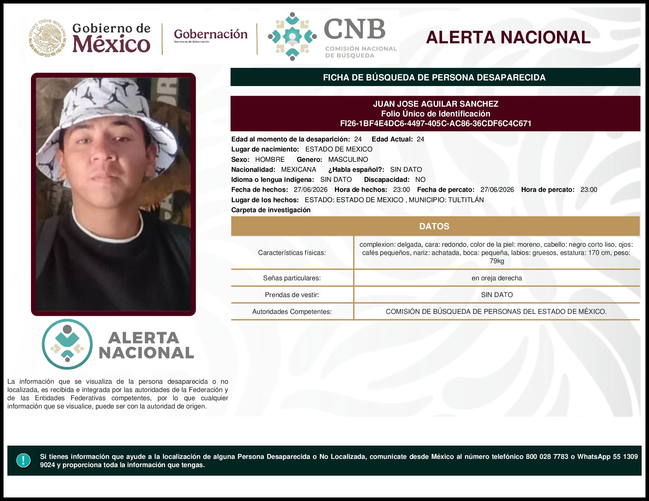 Persona desaparecida Juan Jose Aguilar Sanchez