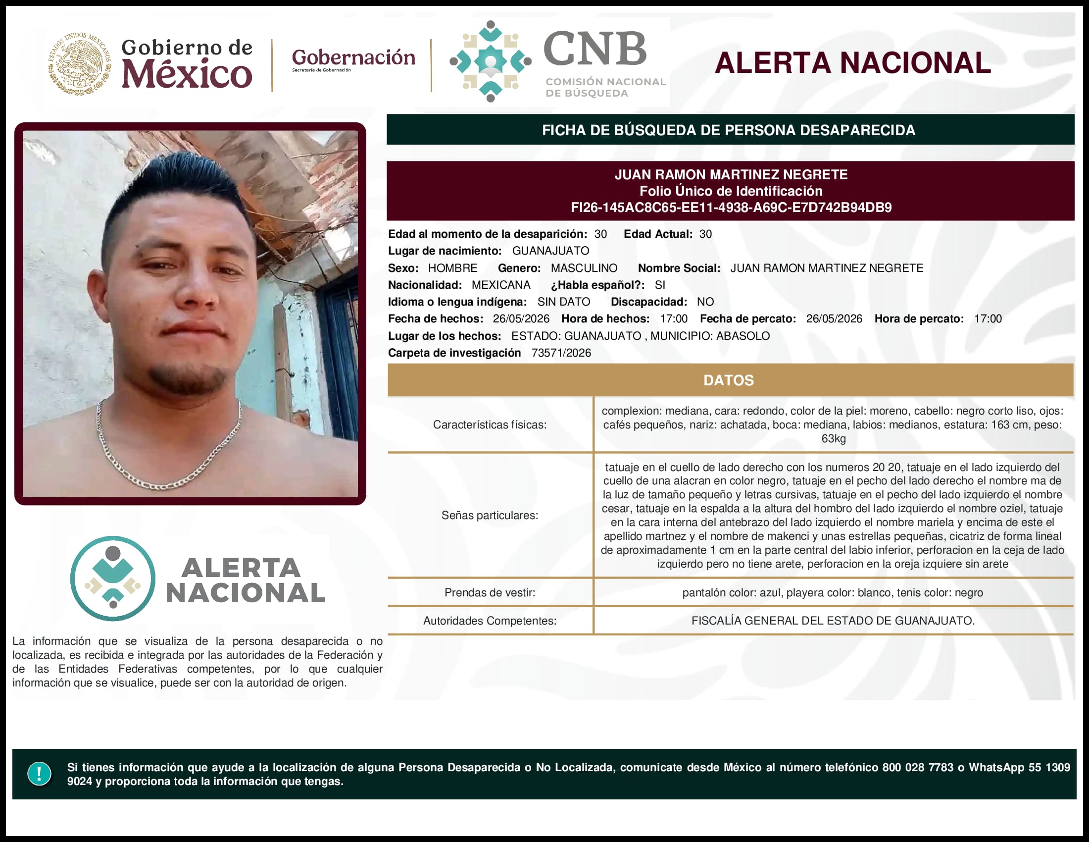 Persona desaparecida Juan Ramon Martinez Negrete