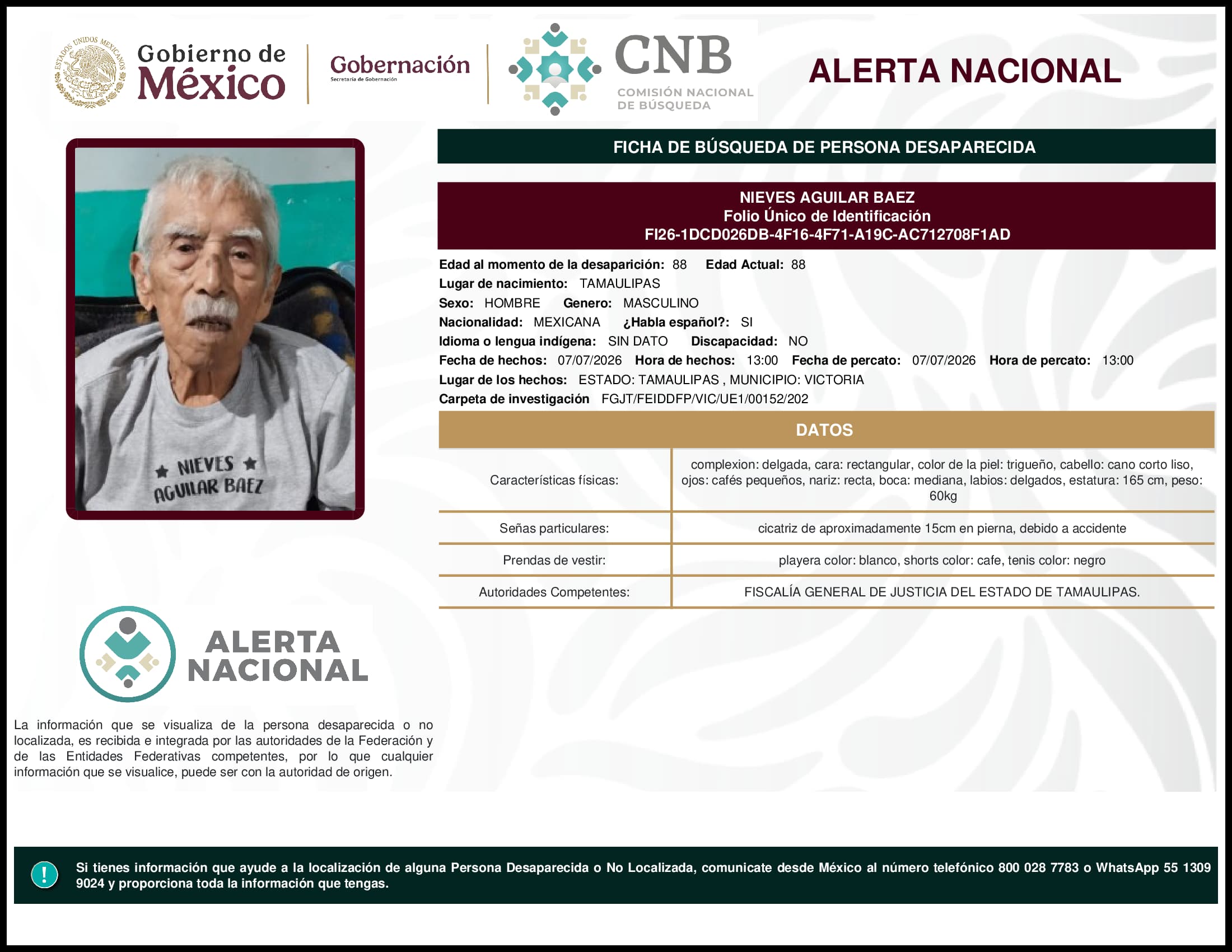Persona desaparecida Nieves Aguilar Baez