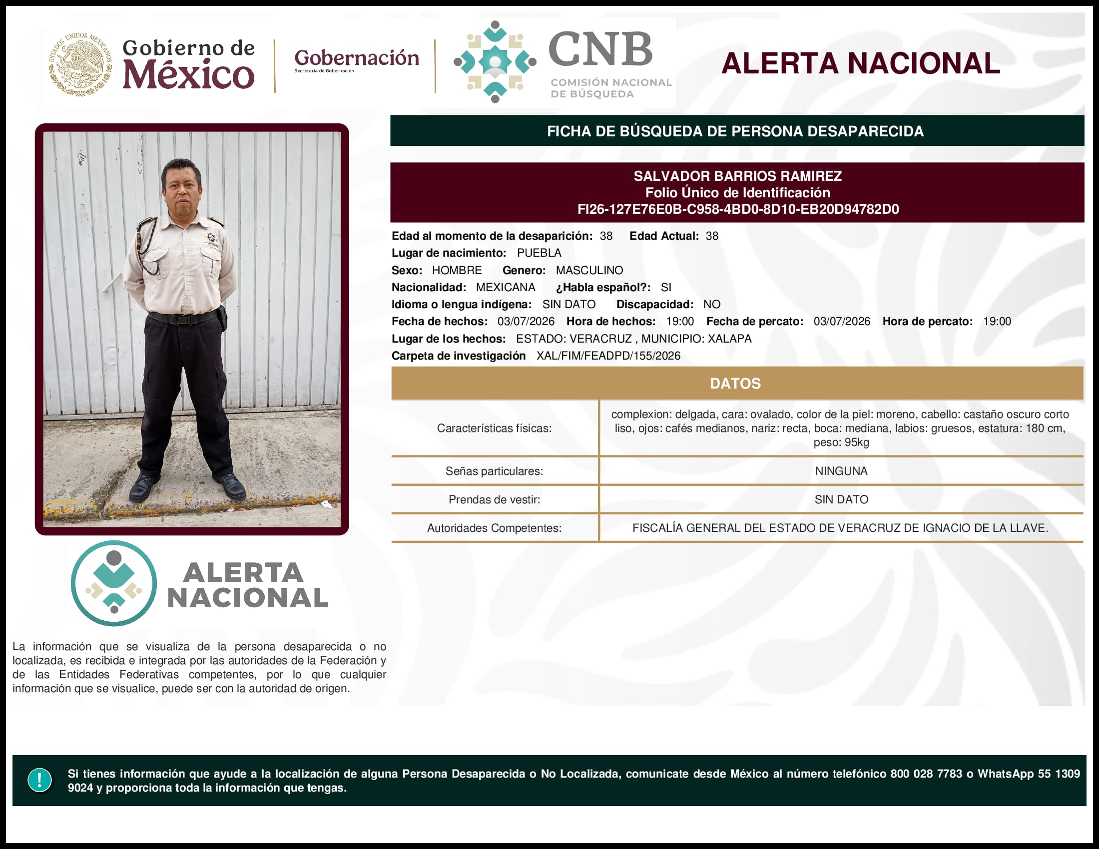 Persona desaparecida Salvador Barrios Ramirez