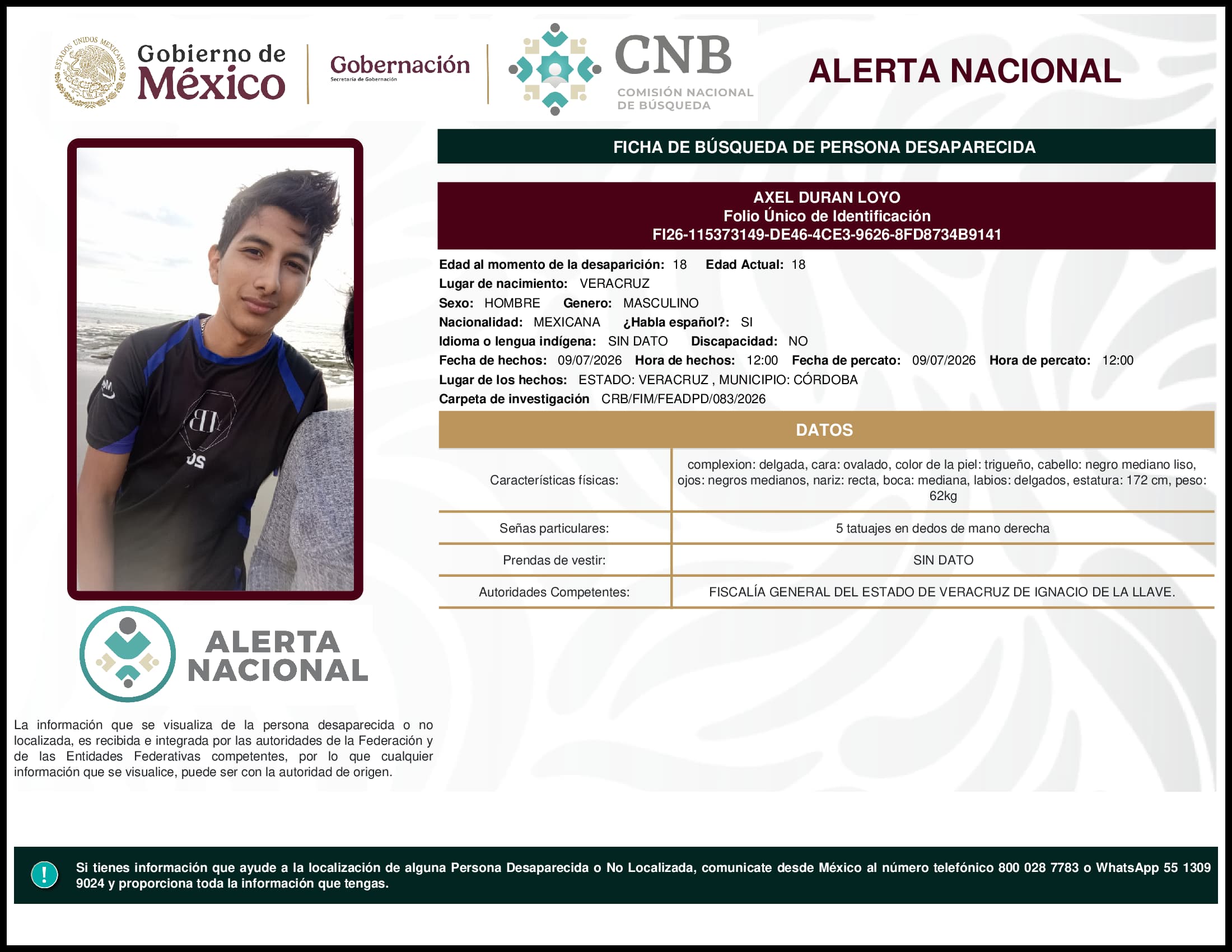 Persona desaparecida Axel Duran Loyo