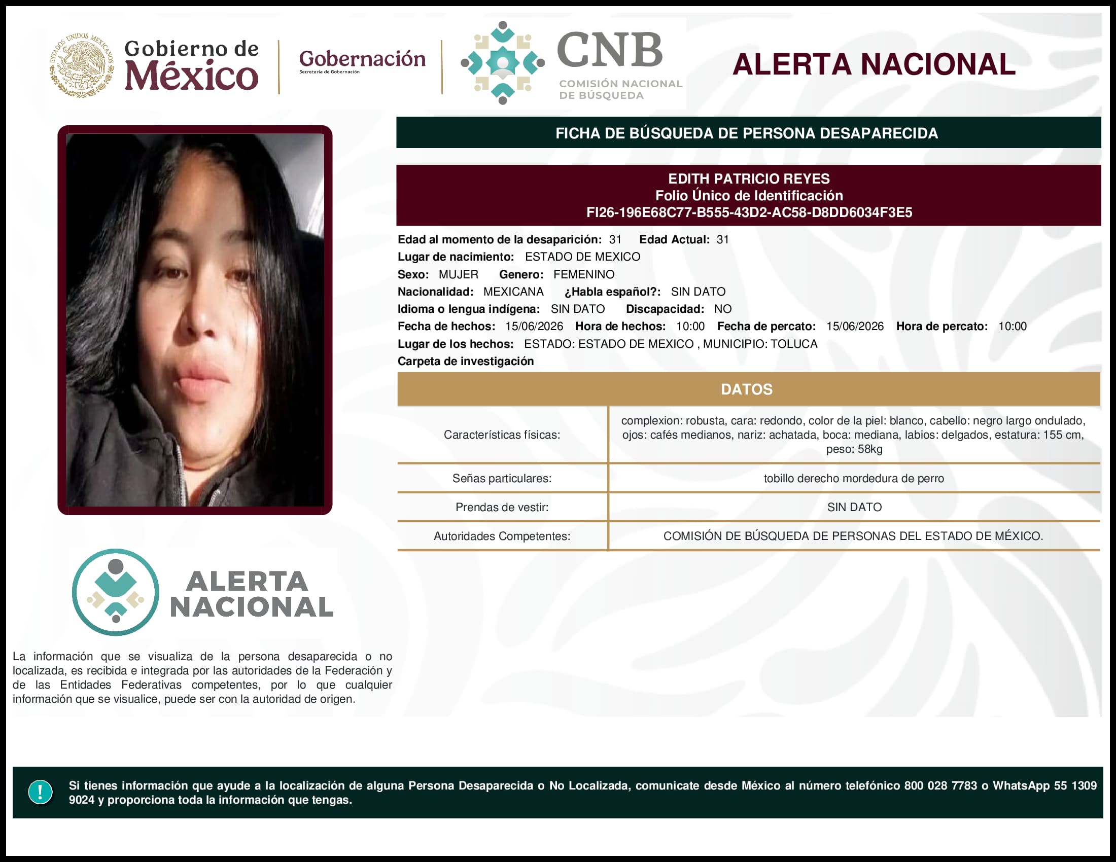 Persona desaparecida Edith Patricio Reyes