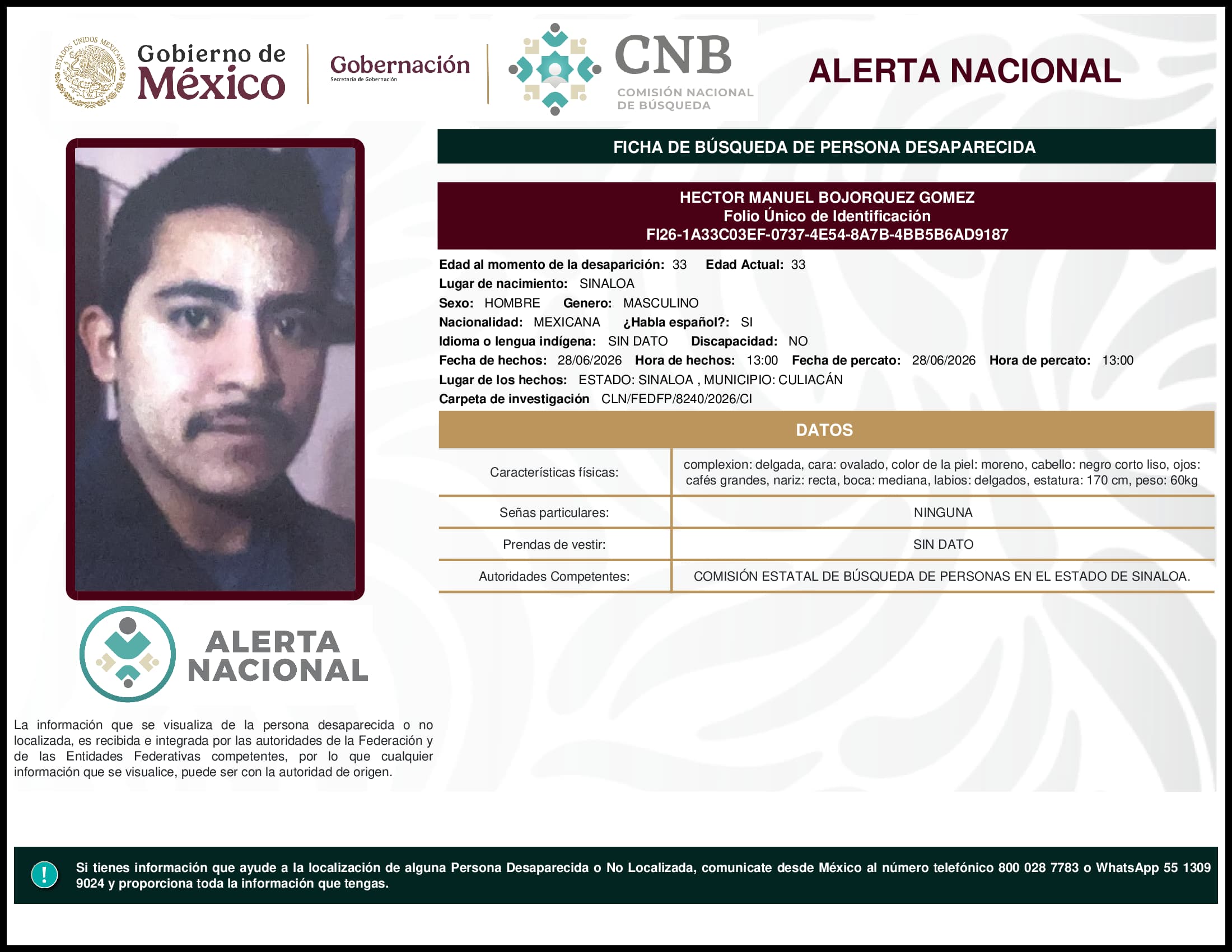Persona desaparecida Hector Manuel Bojorquez Gomez