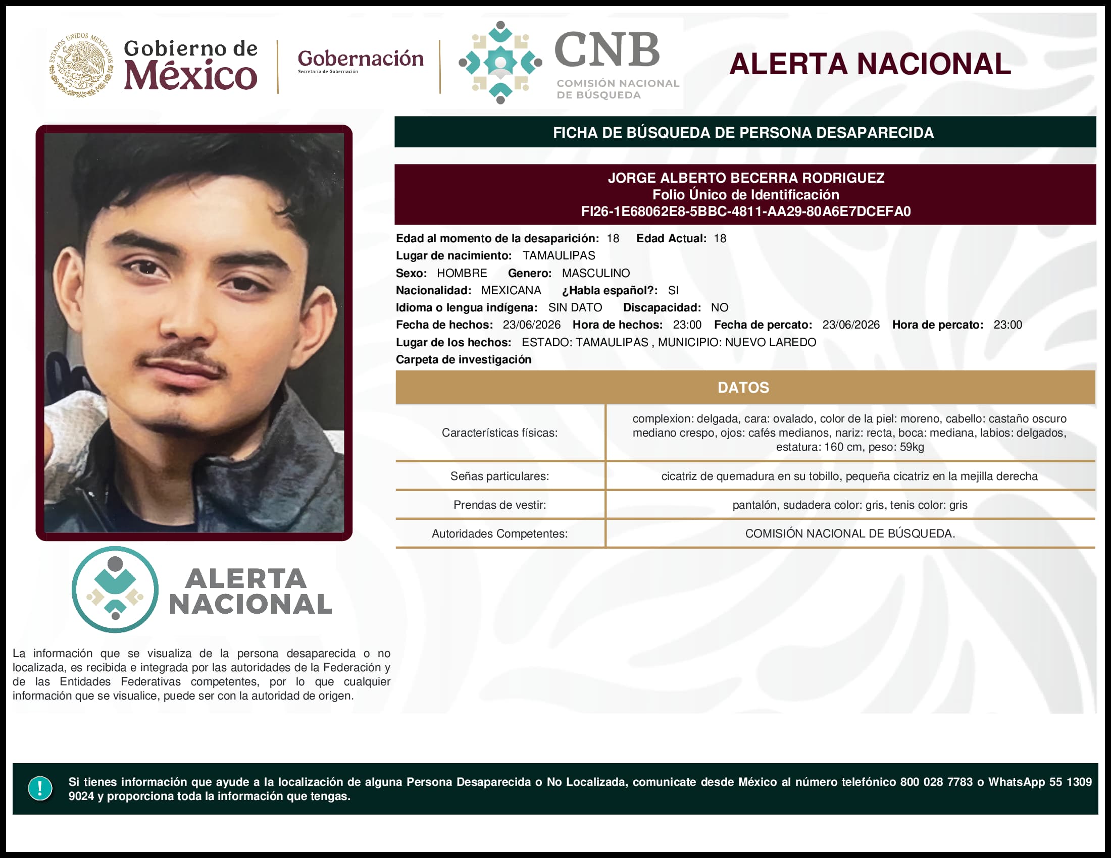 Persona desaparecida Jorge Alberto Becerra Rodriguez