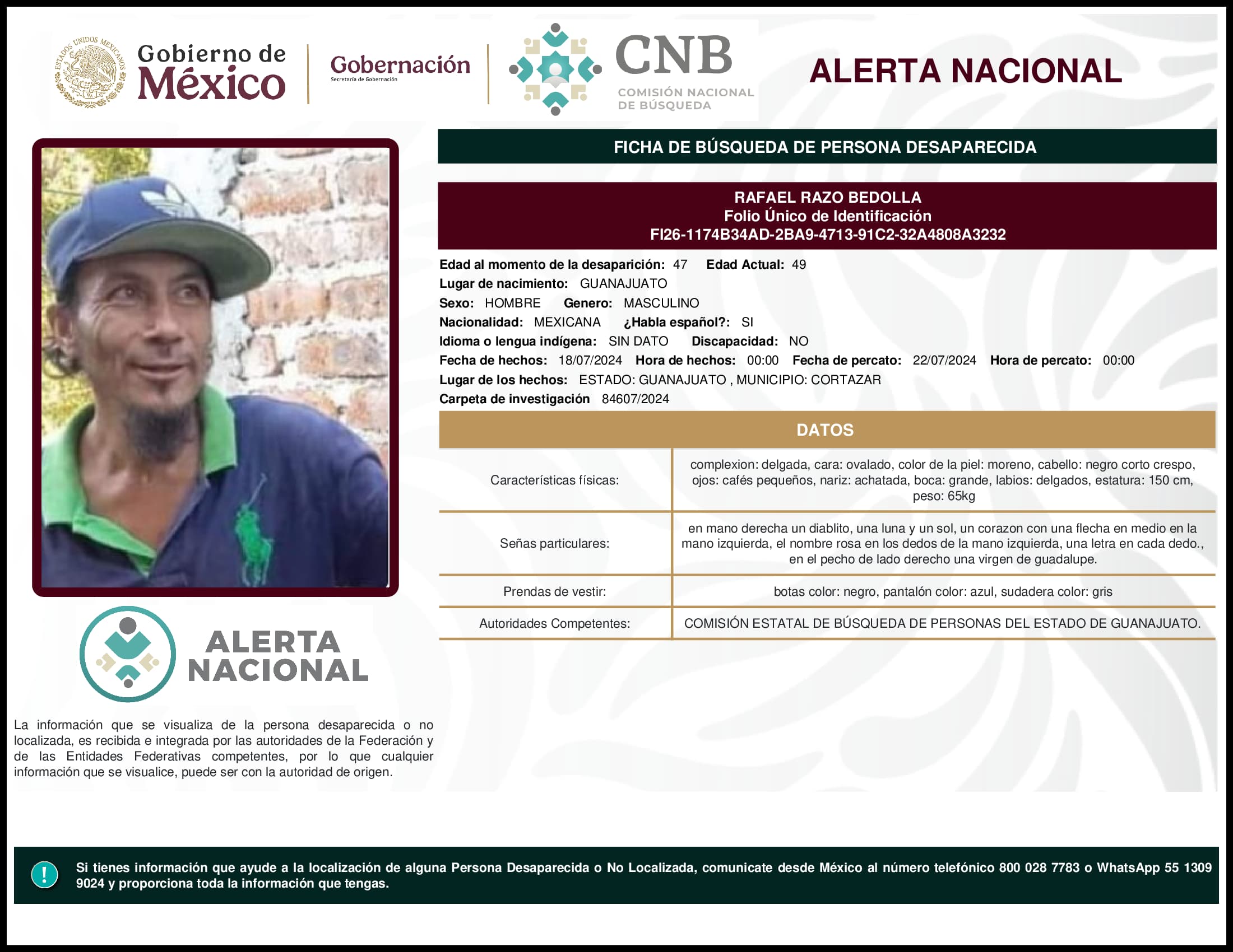 Persona desaparecida Rafael Razo Bedolla