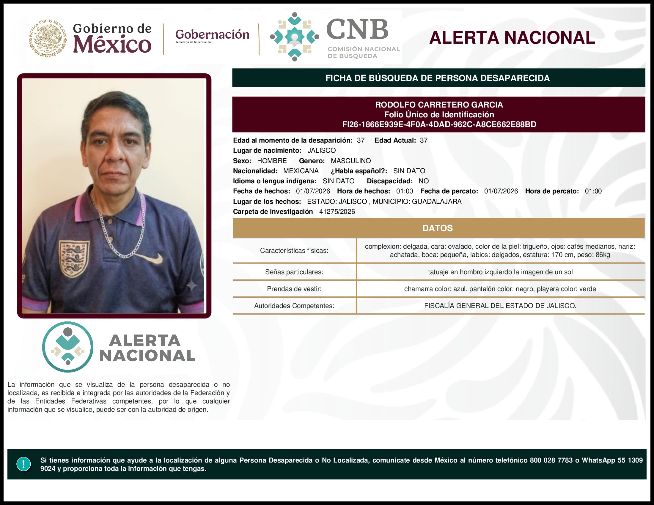 Persona desaparecida Rodolfo Carretero Garcia