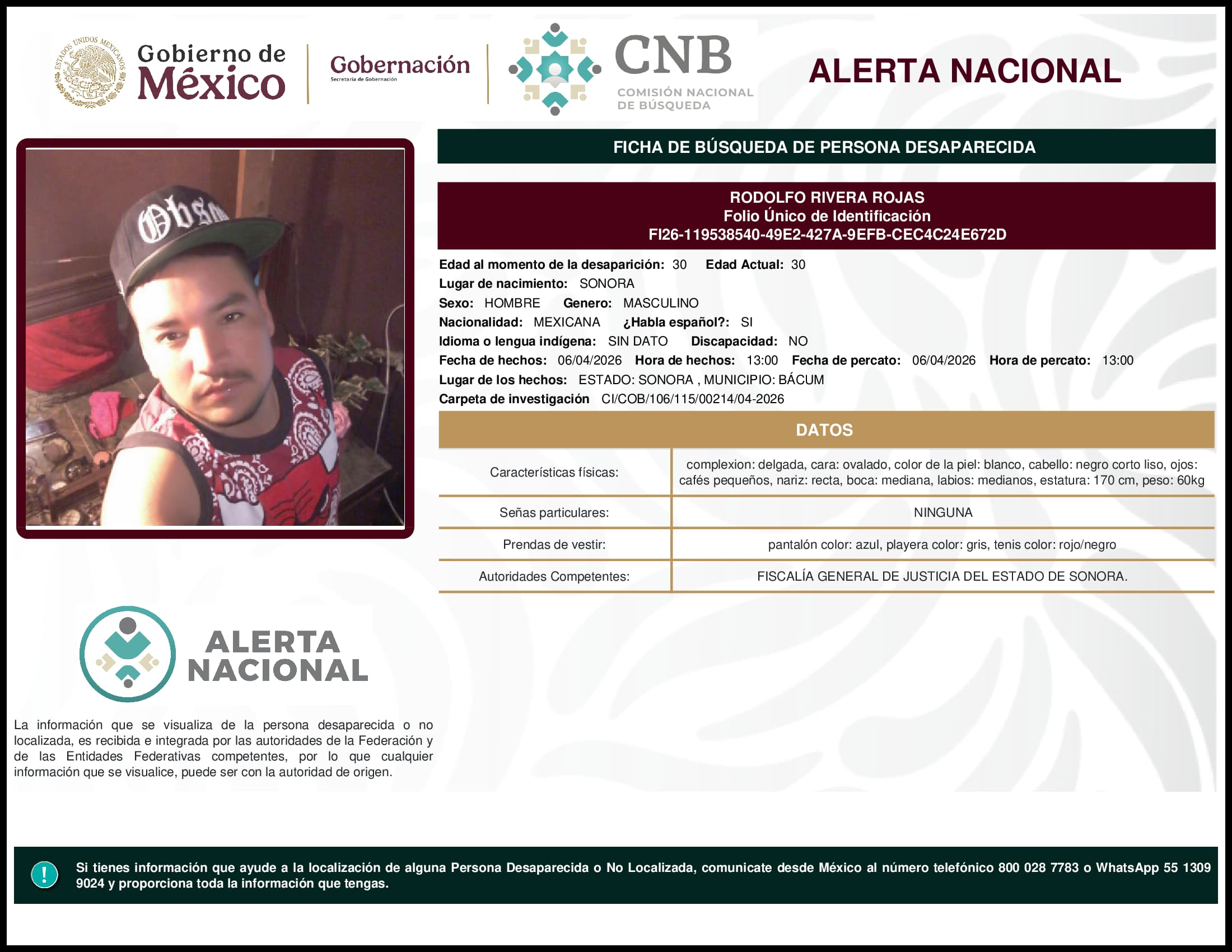 Persona desaparecida Rodolfo Rivera Rojas