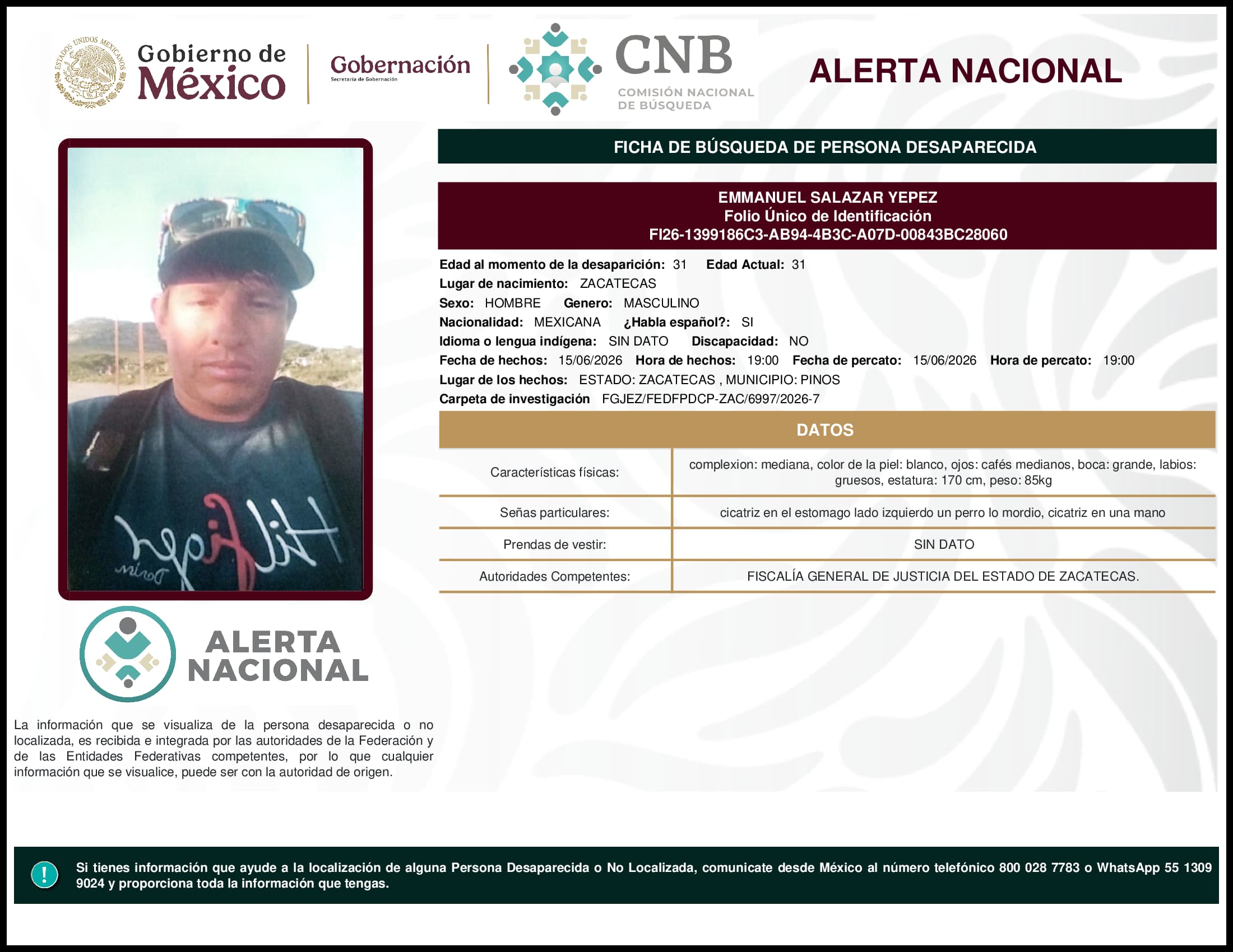 Persona desaparecida Emmanuel Salazar Yepez