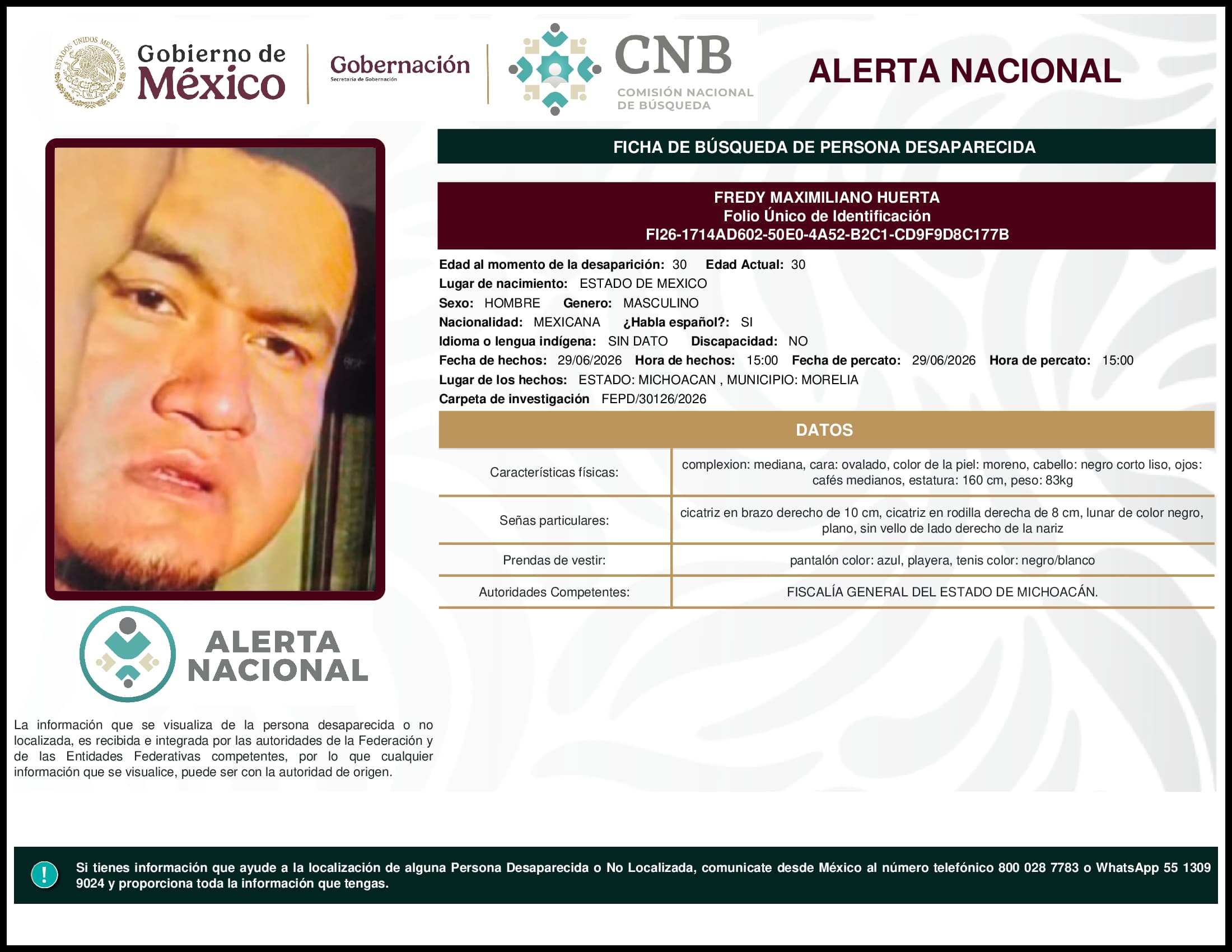 Persona desaparecida Fredy Maximiliano Huerta