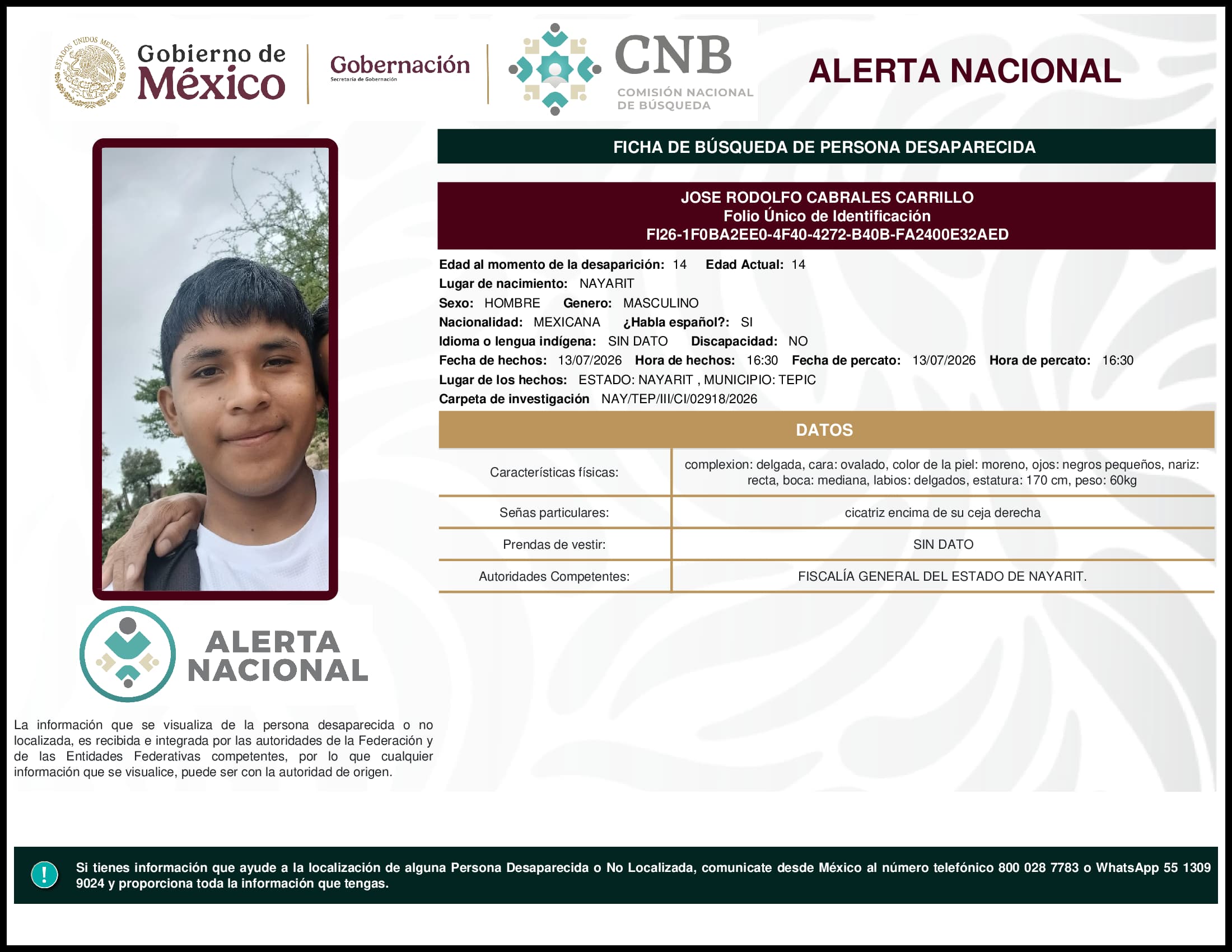 Persona desaparecida Jose Rodolfo Cabrales Carrillo