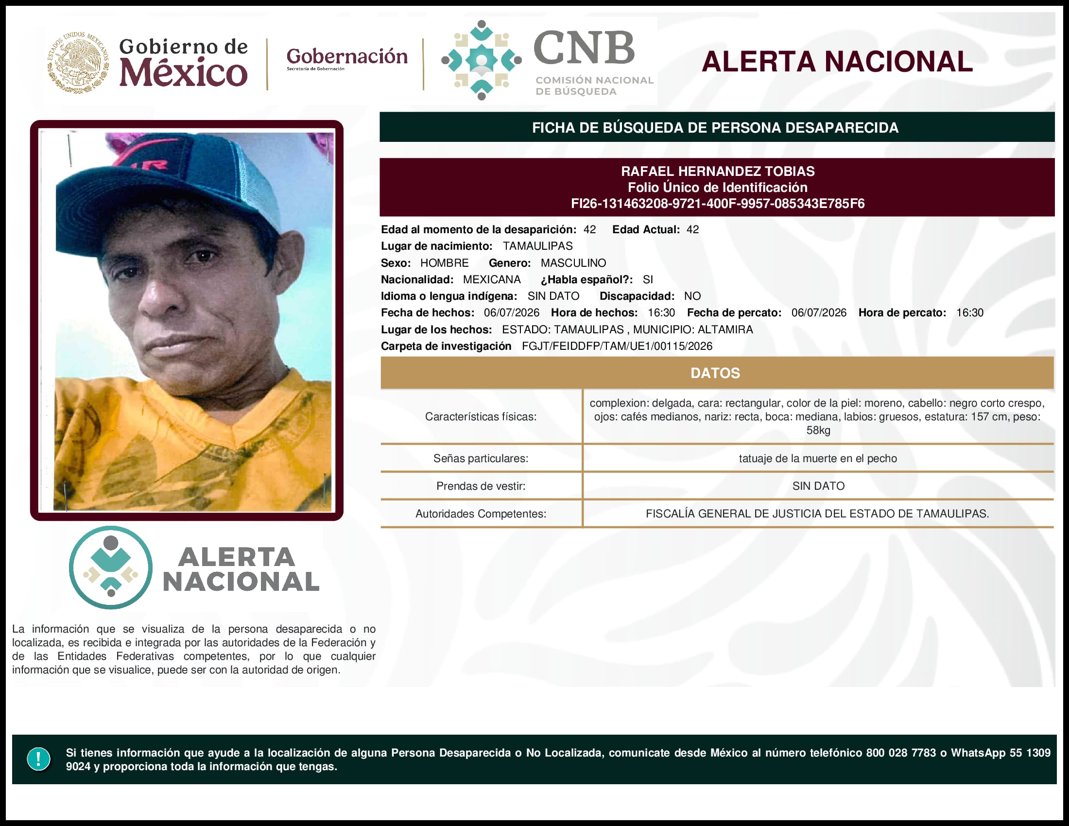 Persona desaparecida Rafael Hernandez Tobias