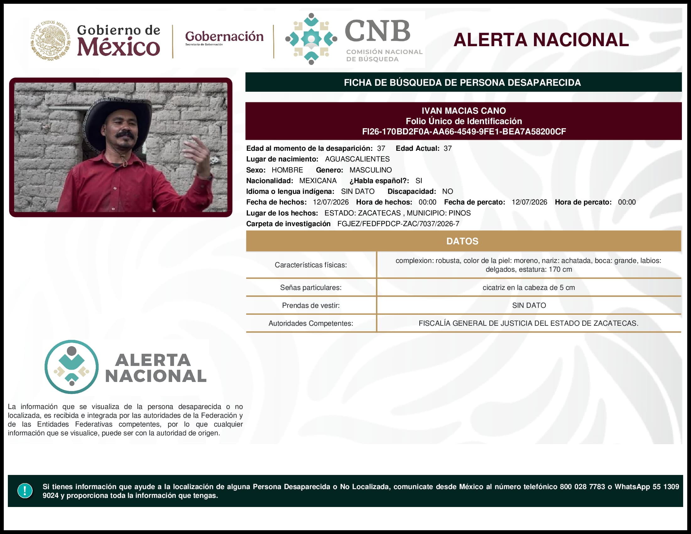 Persona desaparecida Ivan Macias Cano