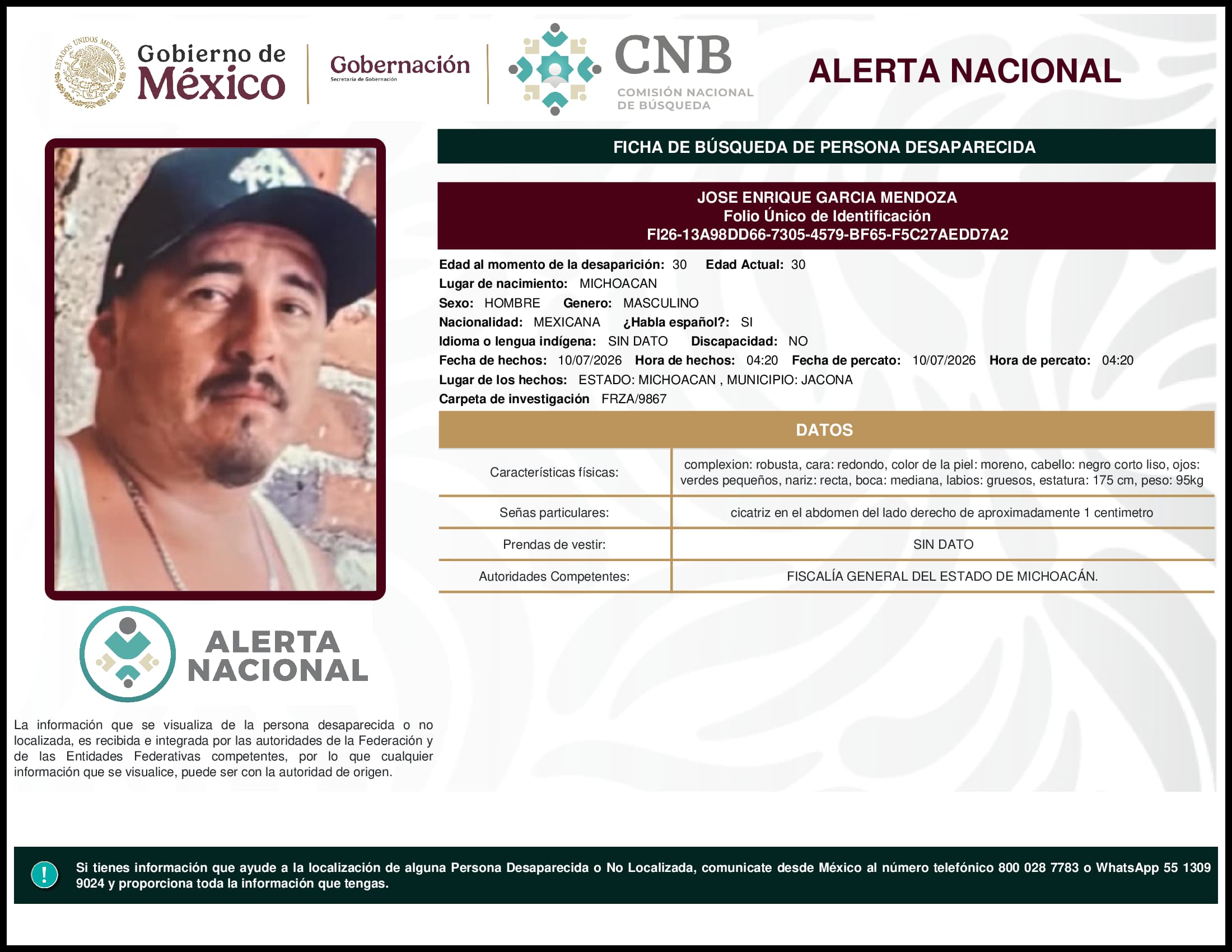 Persona desaparecida Jose Enrique Garcia Mendoza