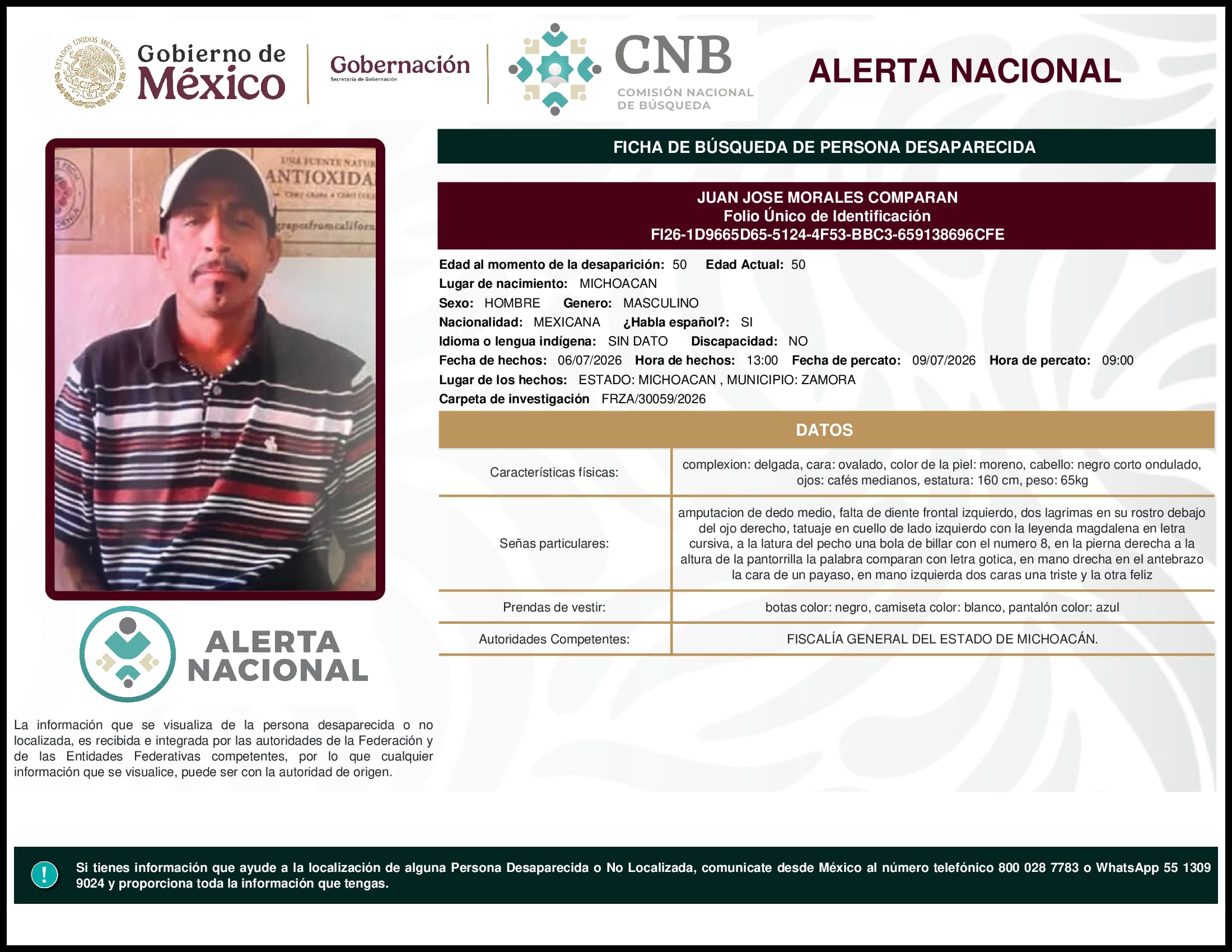 Persona desaparecida Juan Jose Morales Comparan
