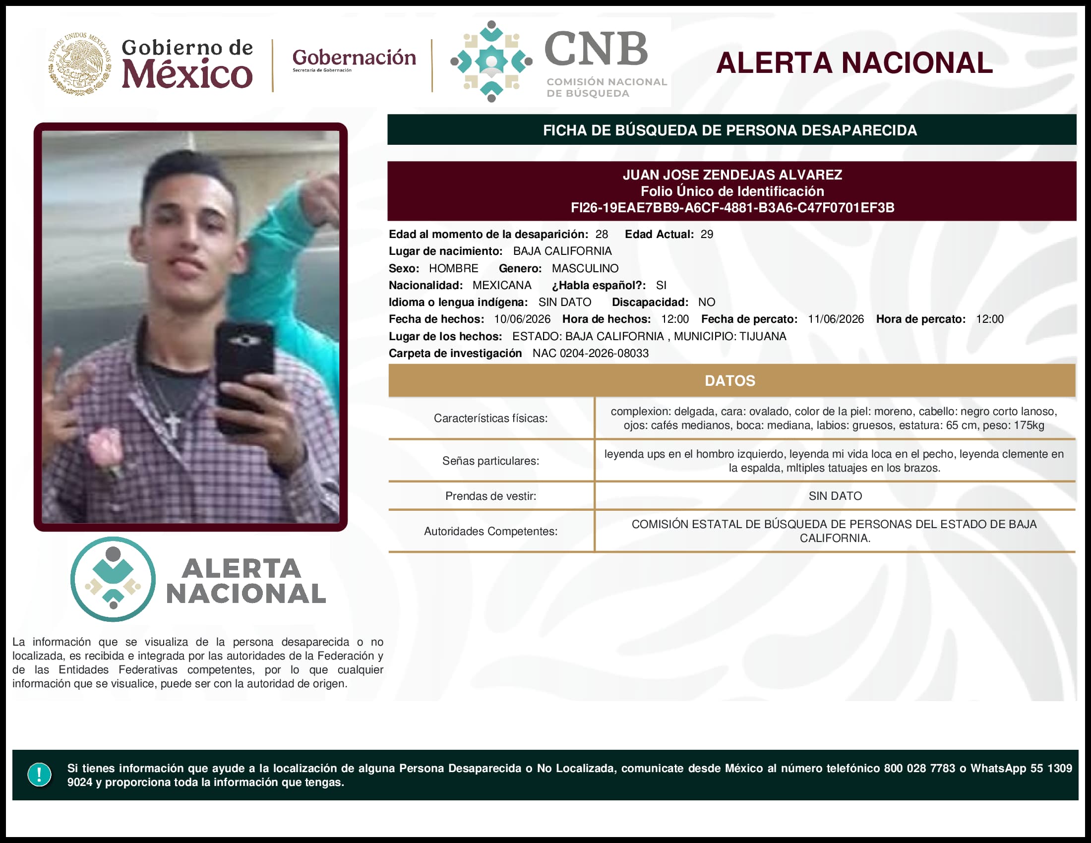 Persona desaparecida Juan Jose Zendejas Alvarez